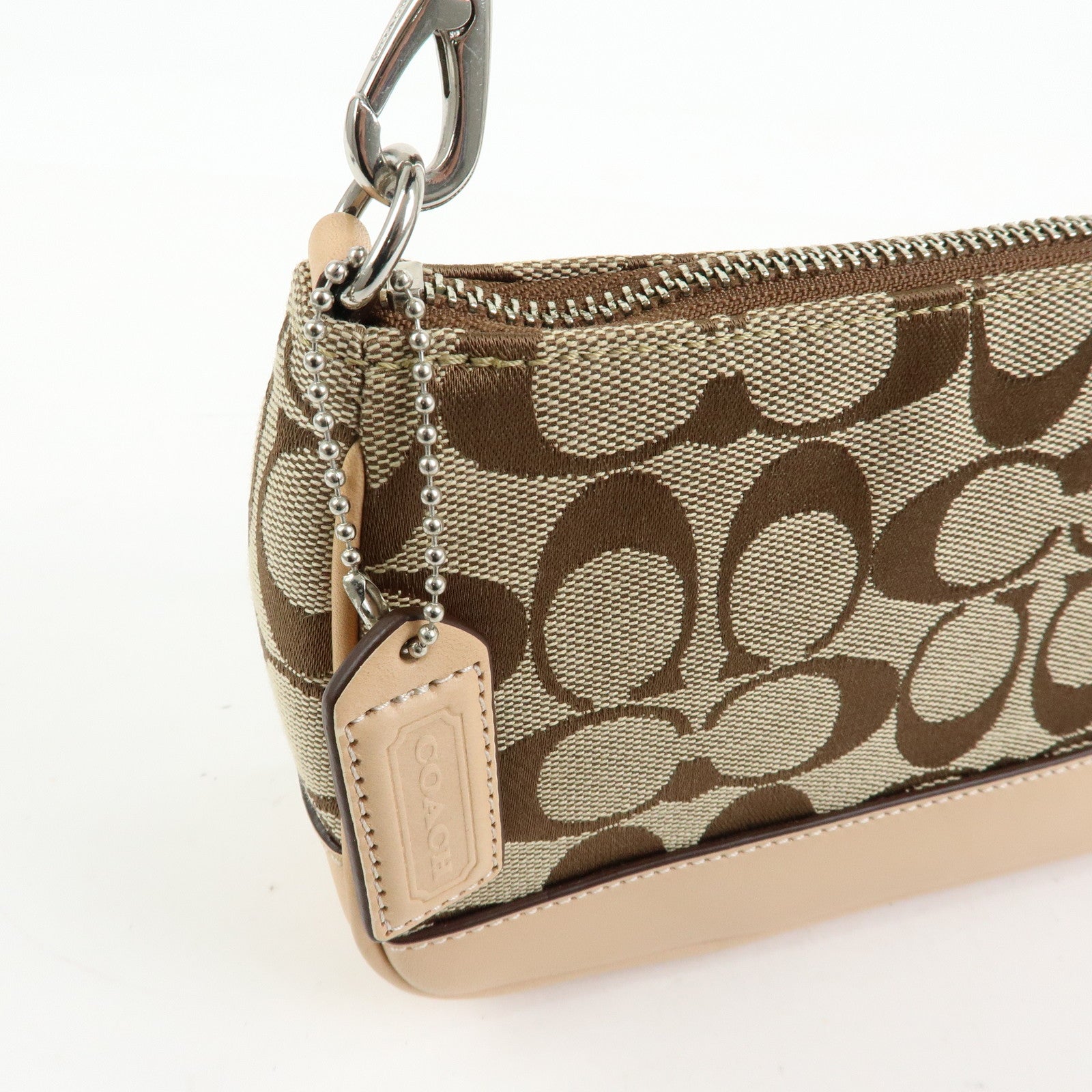 COACH Signature Canvas Leather Mini Hand Bag Brown Beige