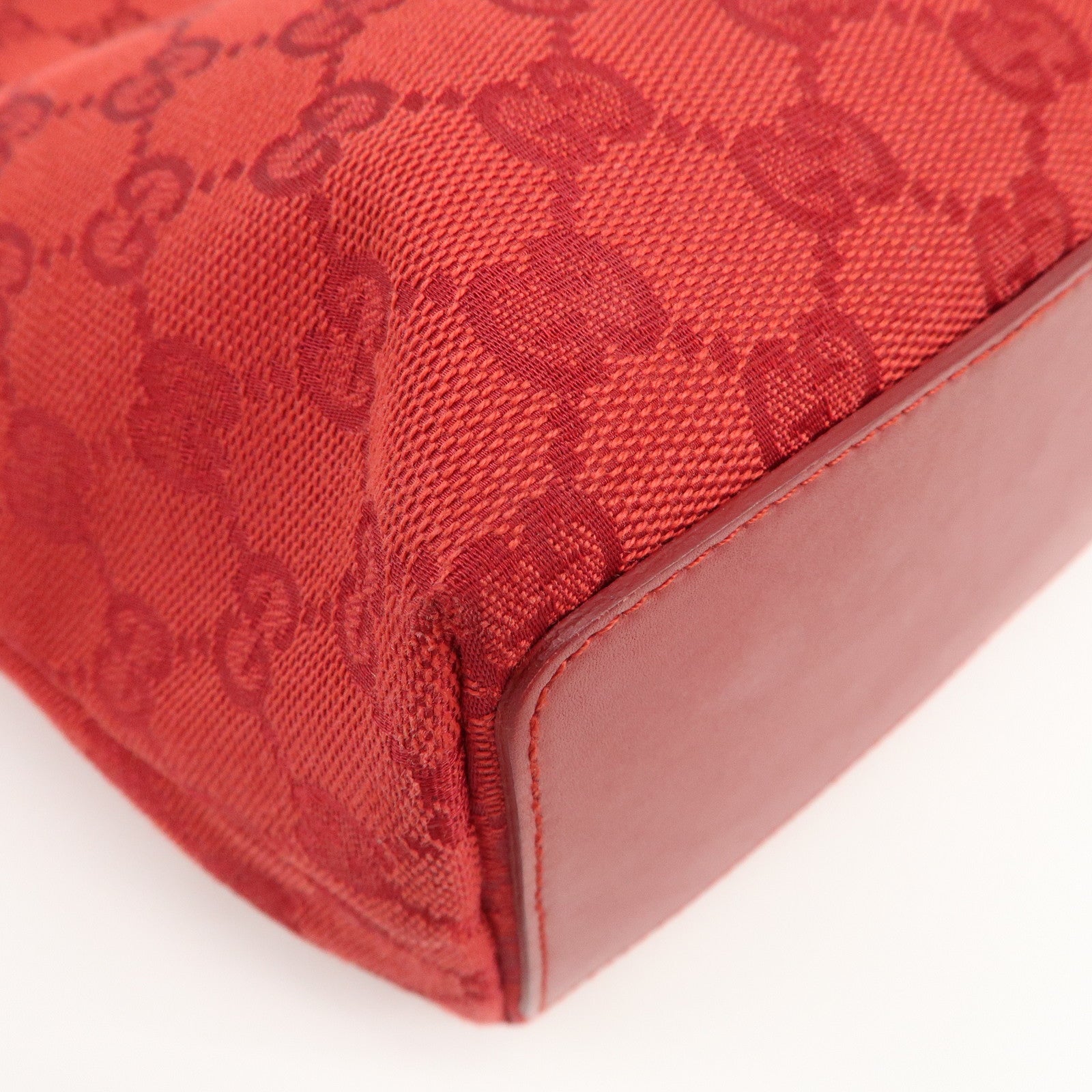 GUCCI GG Canvas Logo Leather Shoulder Bag Hand Bag Red 002繝ｻ1099