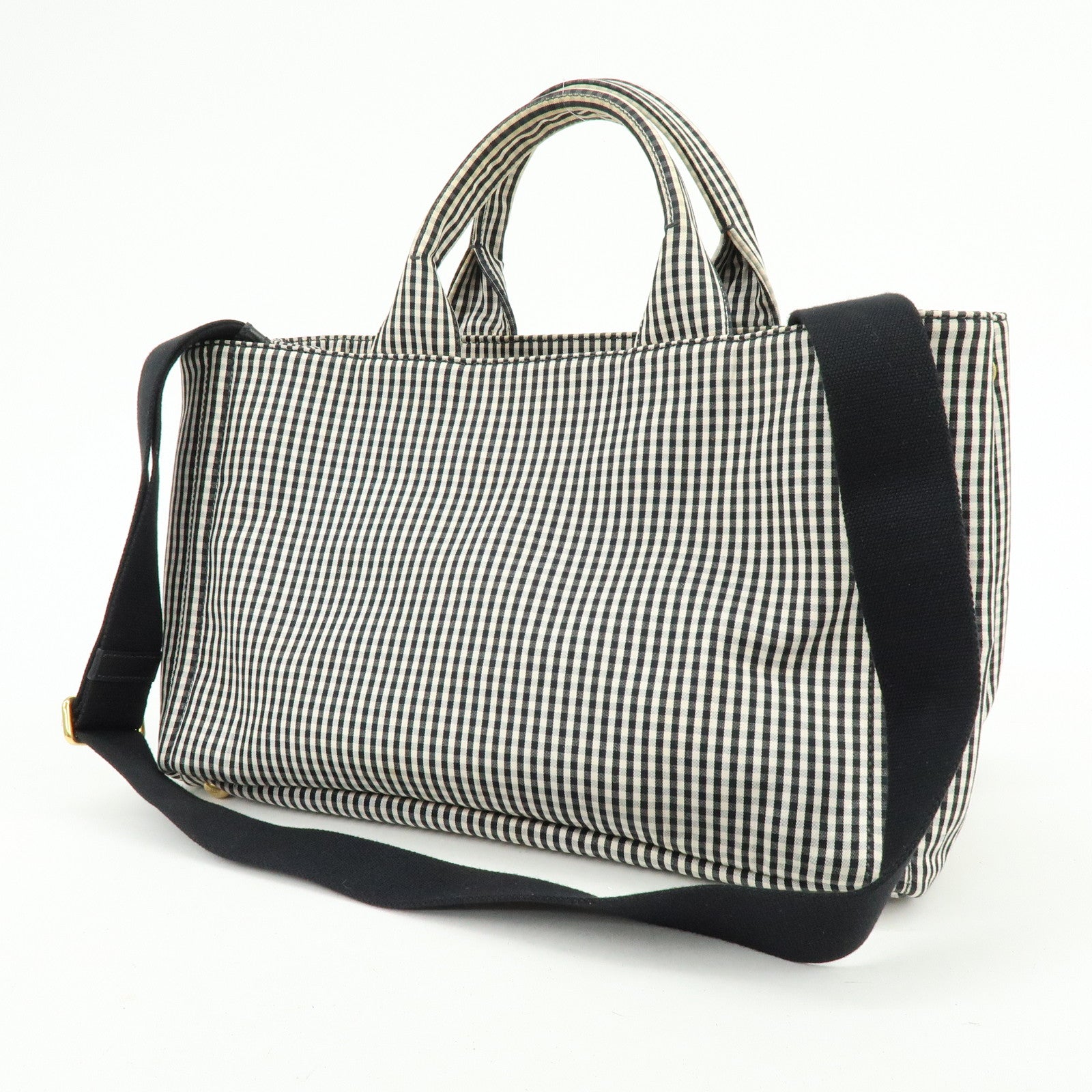 PRADA Canapa Canvas 2Way Bag Hand Bag Shoulder Bag Black Ivory