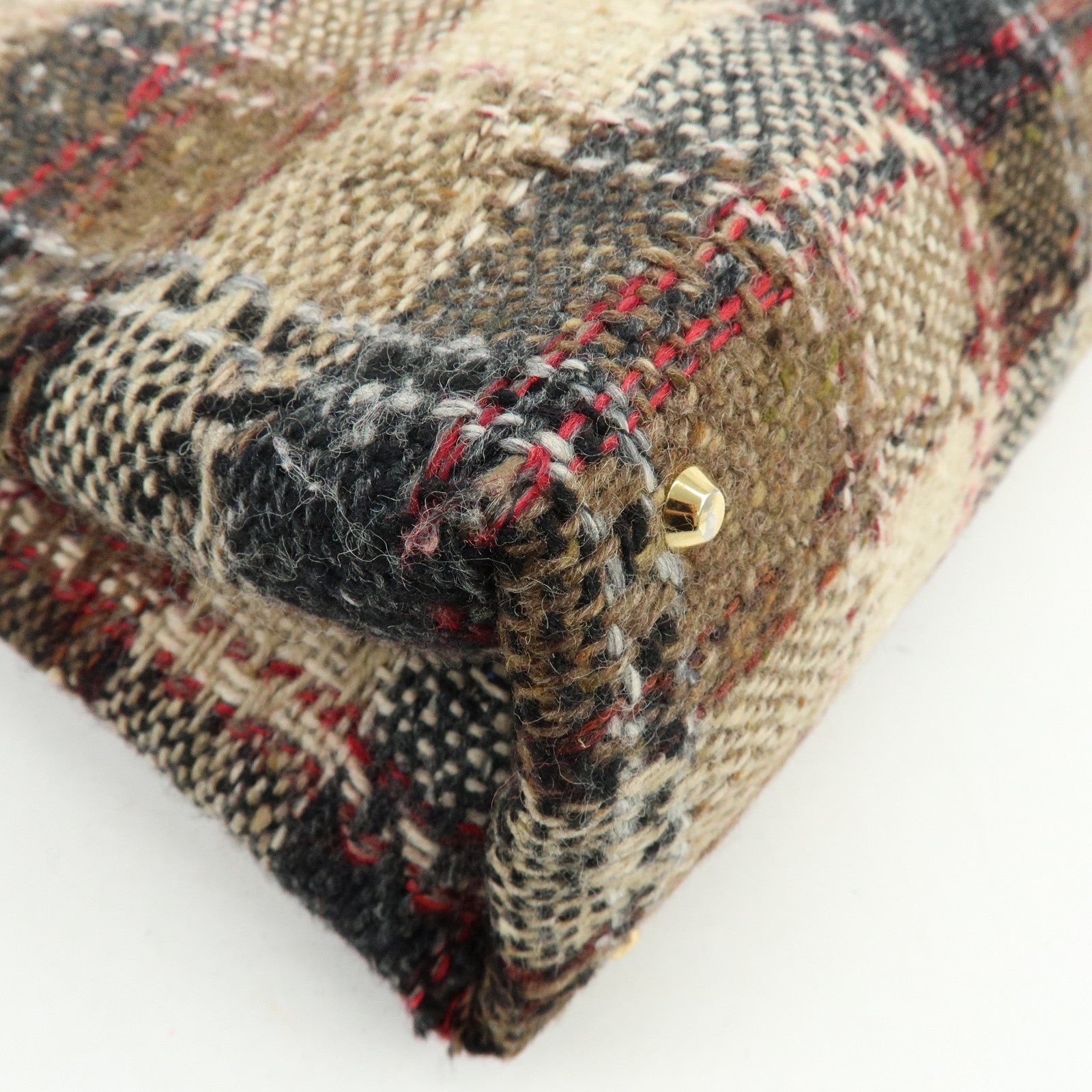 BURBERRY Tweed Patend leaether Suede Tote Bag Beige Black