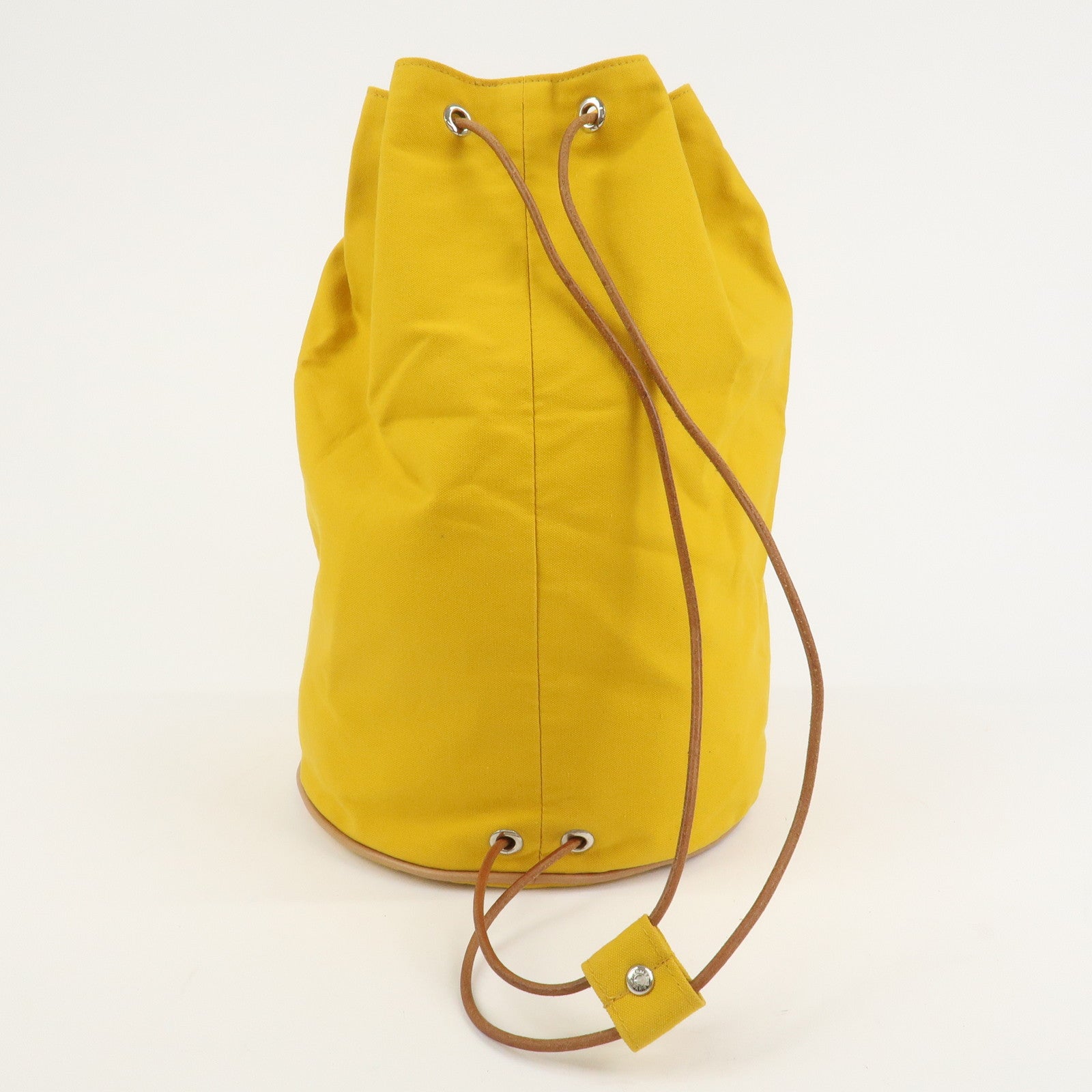 HERMES Porochon Mimil GM Canvas Leather Drawstring Backpack Yellow