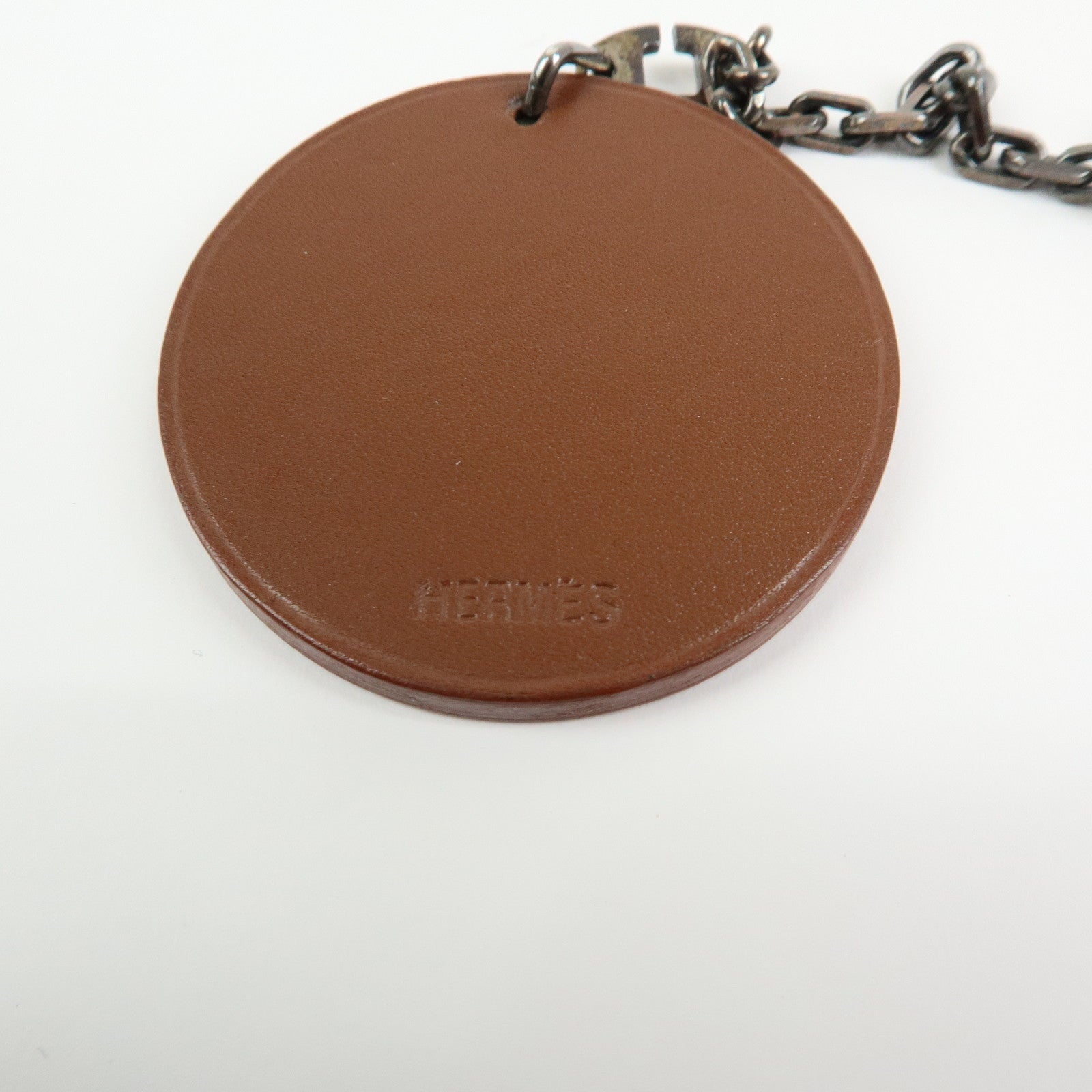 HERMES Leather Bag Charm Key Holder Monkey Brown Yellow