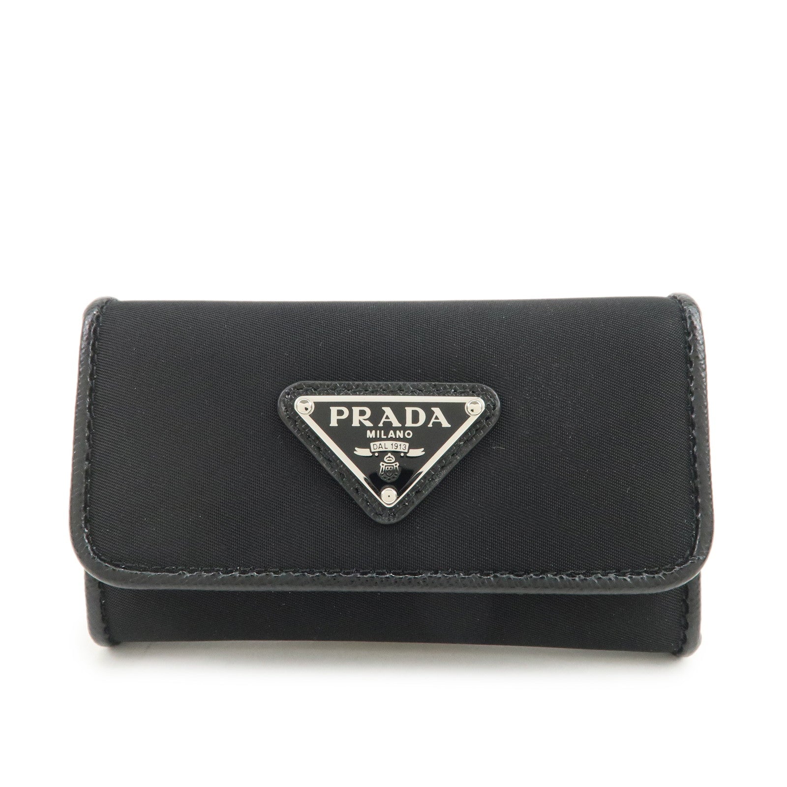 PRADA Triangle Logo 6 Rings Key Case Key Holder Black 1PG222