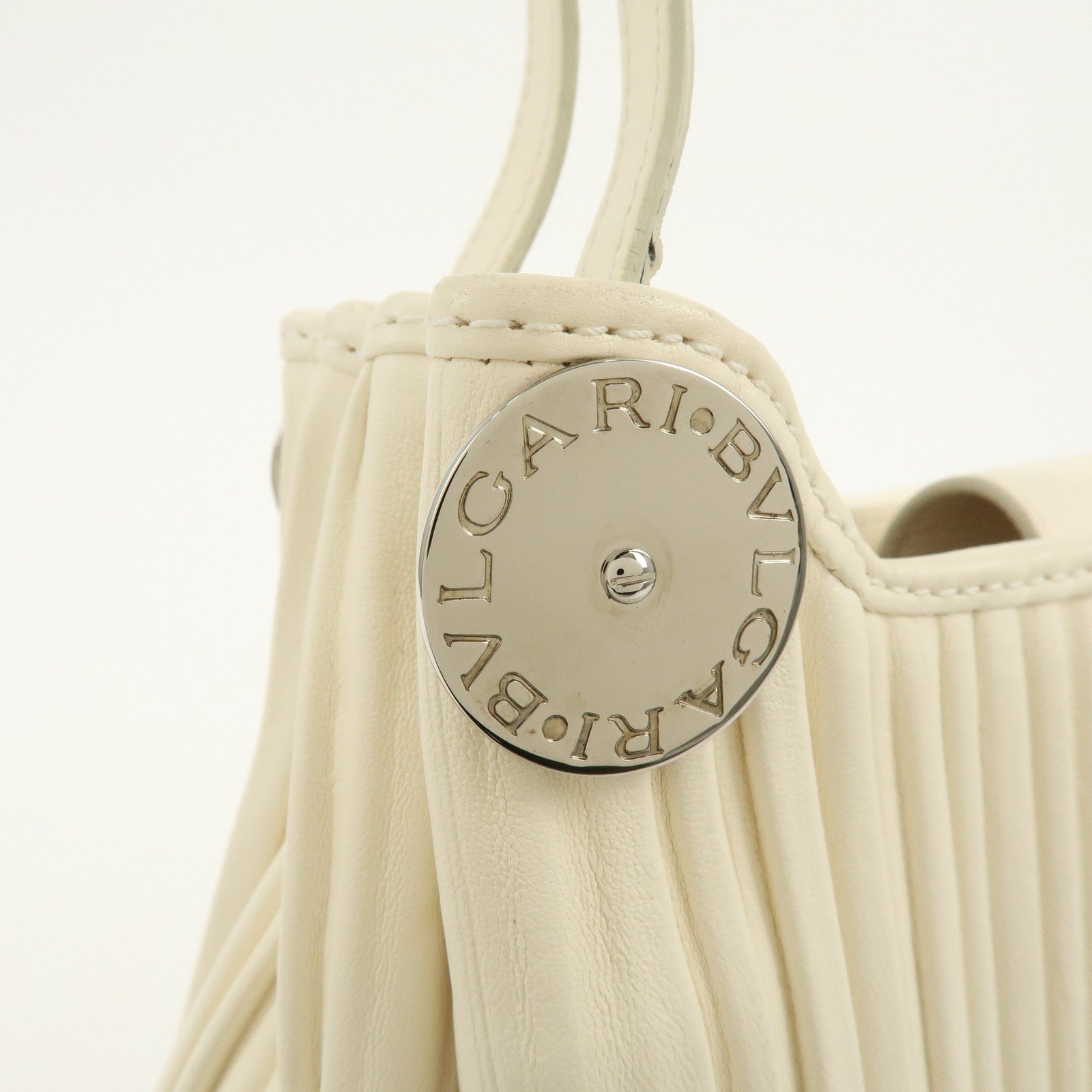 BVLGARI Leather Shoulder Bag Hand Bag White