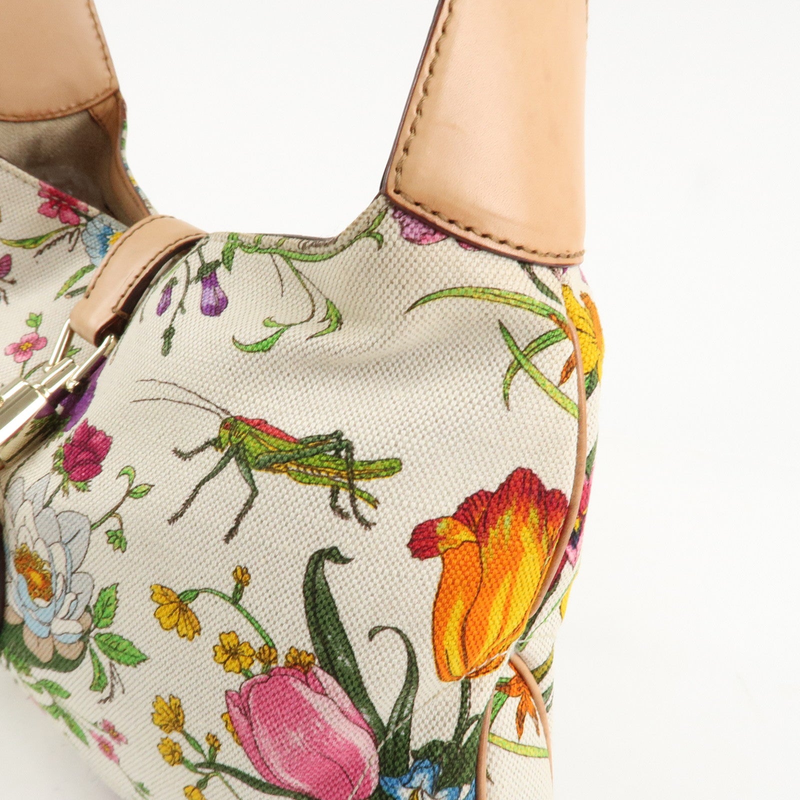 GUCCI New Jackie Flora Canvas Leather Shoulder Bag Multicolor Used
