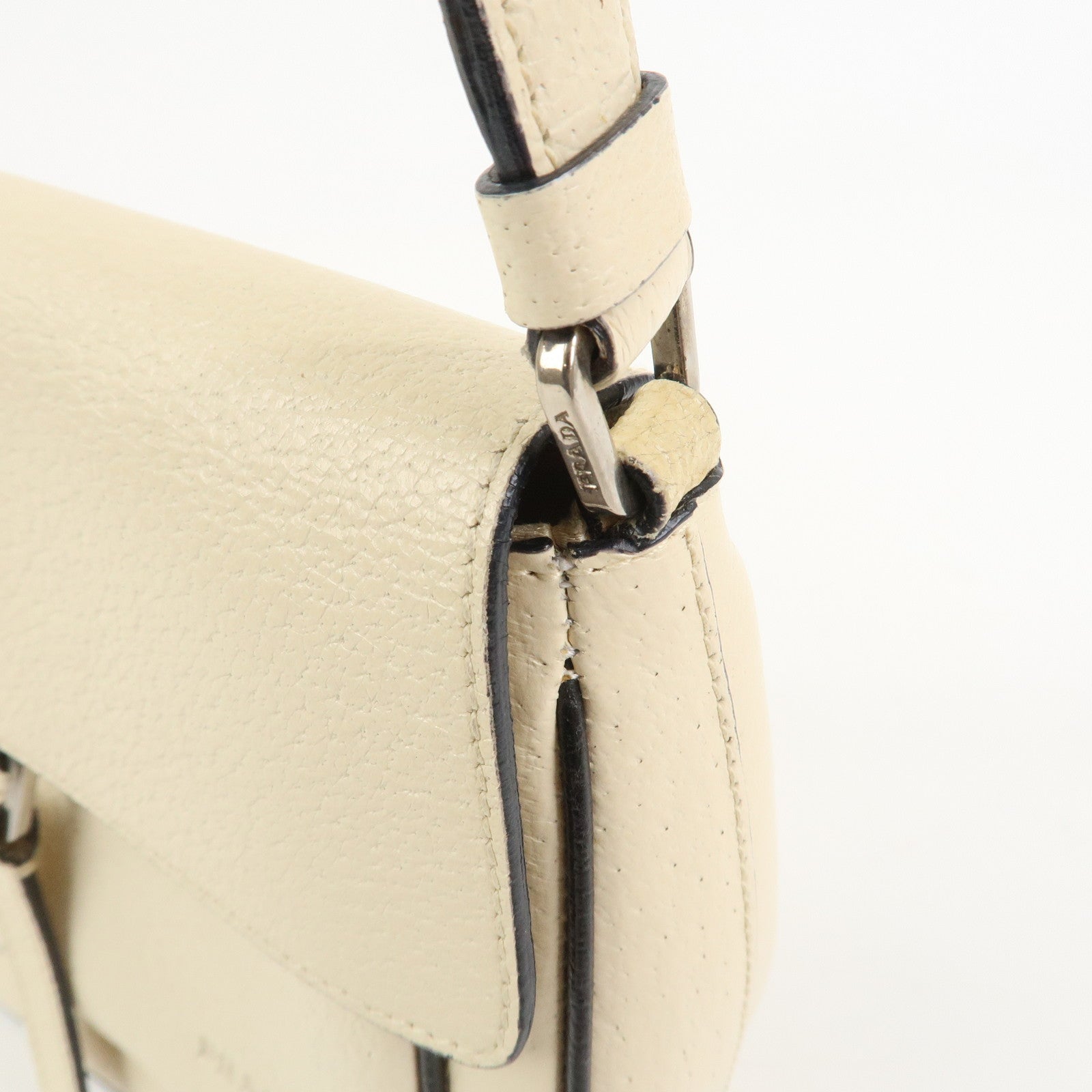 PRADA Logo Leather Shoulder Bag Hand Bag Ivory