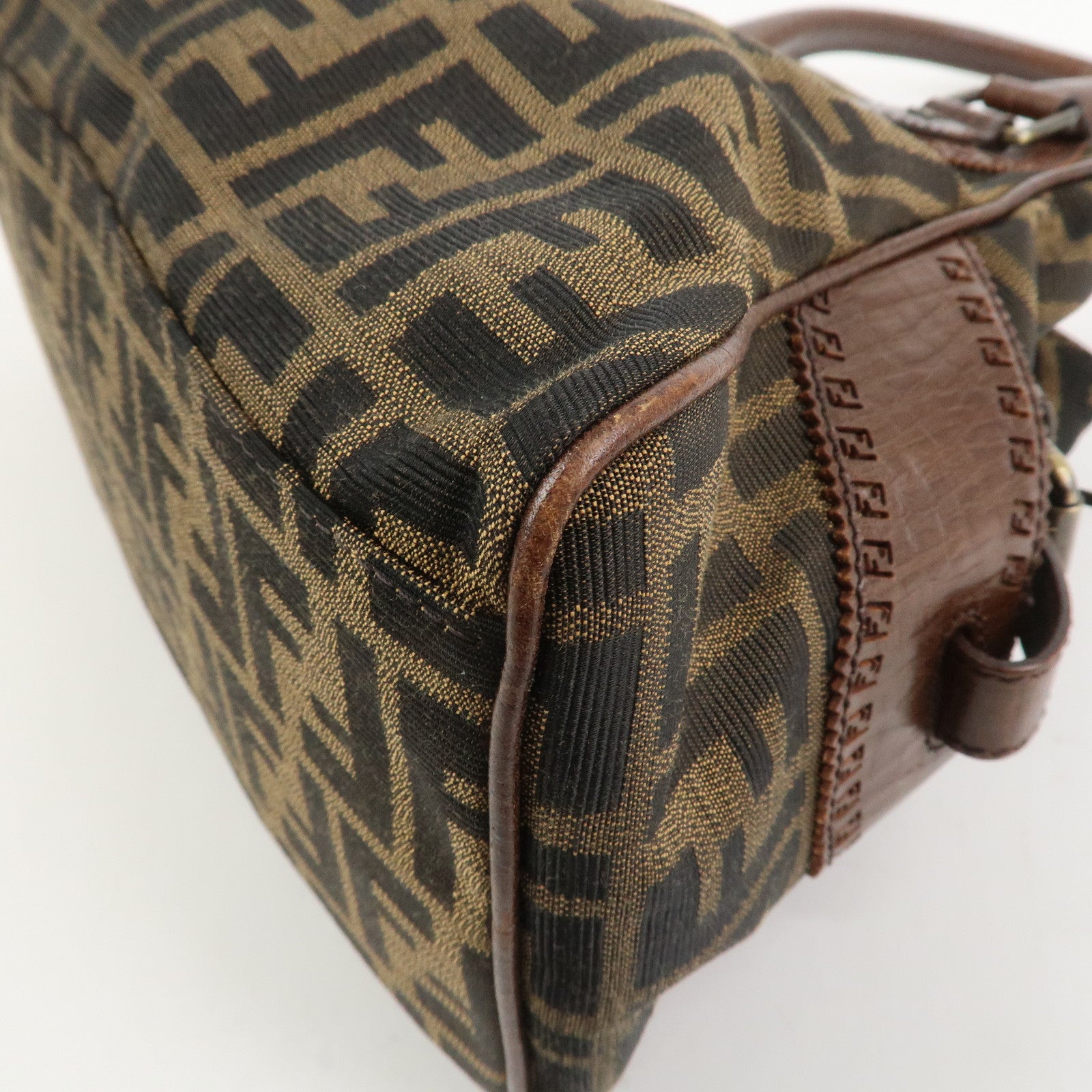 FENDI Etnico Canvas Leather Shoulder Bag Brown Black 8BN157