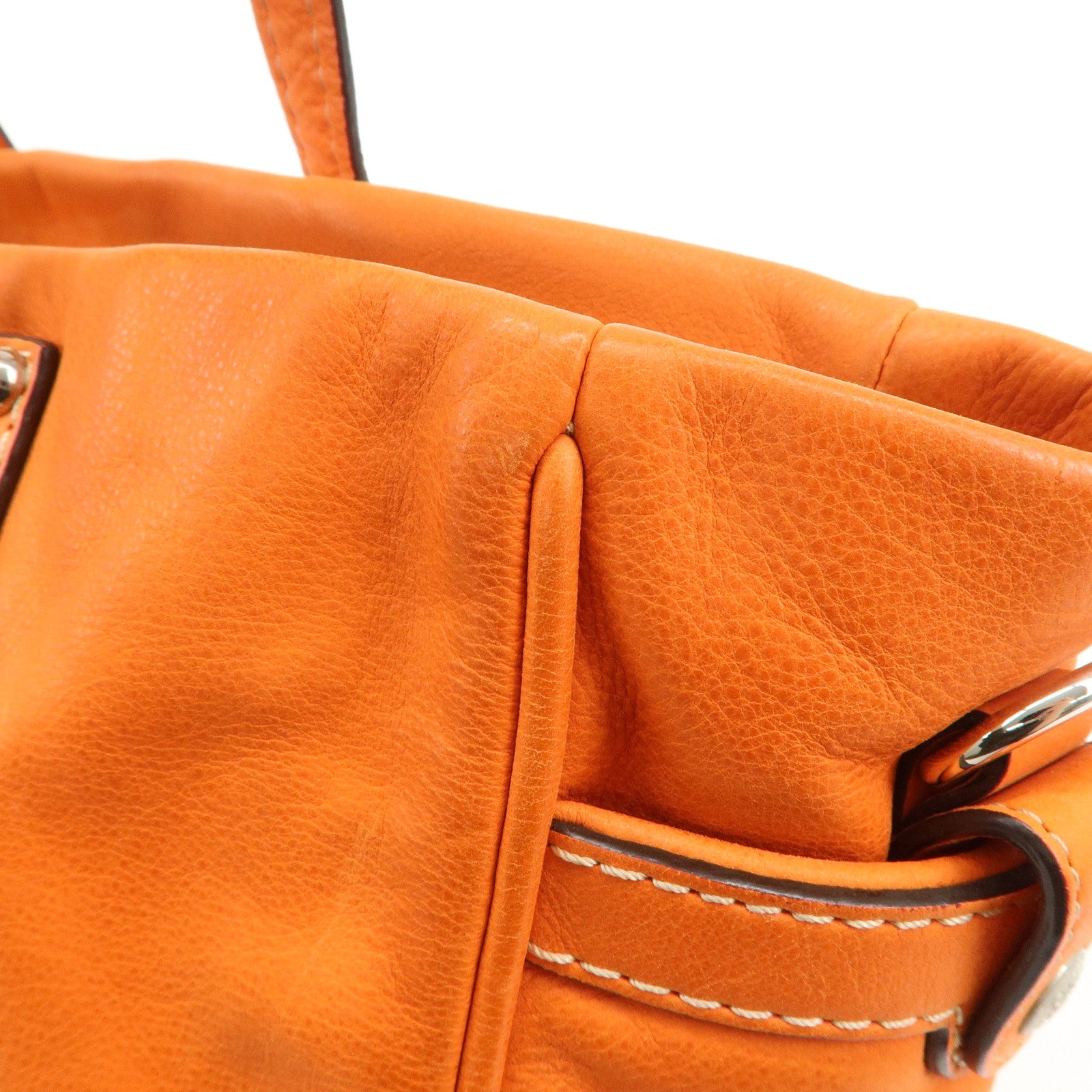 LOEWE Anagram Bolso Leather Tote Bag Shoulder Bag Orange Used