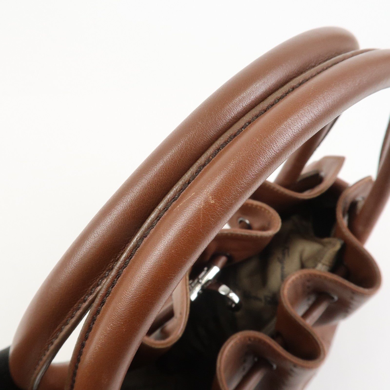 Ferragamo Gancini Leather Stitch Shoulder Bag Hand Bag Brown