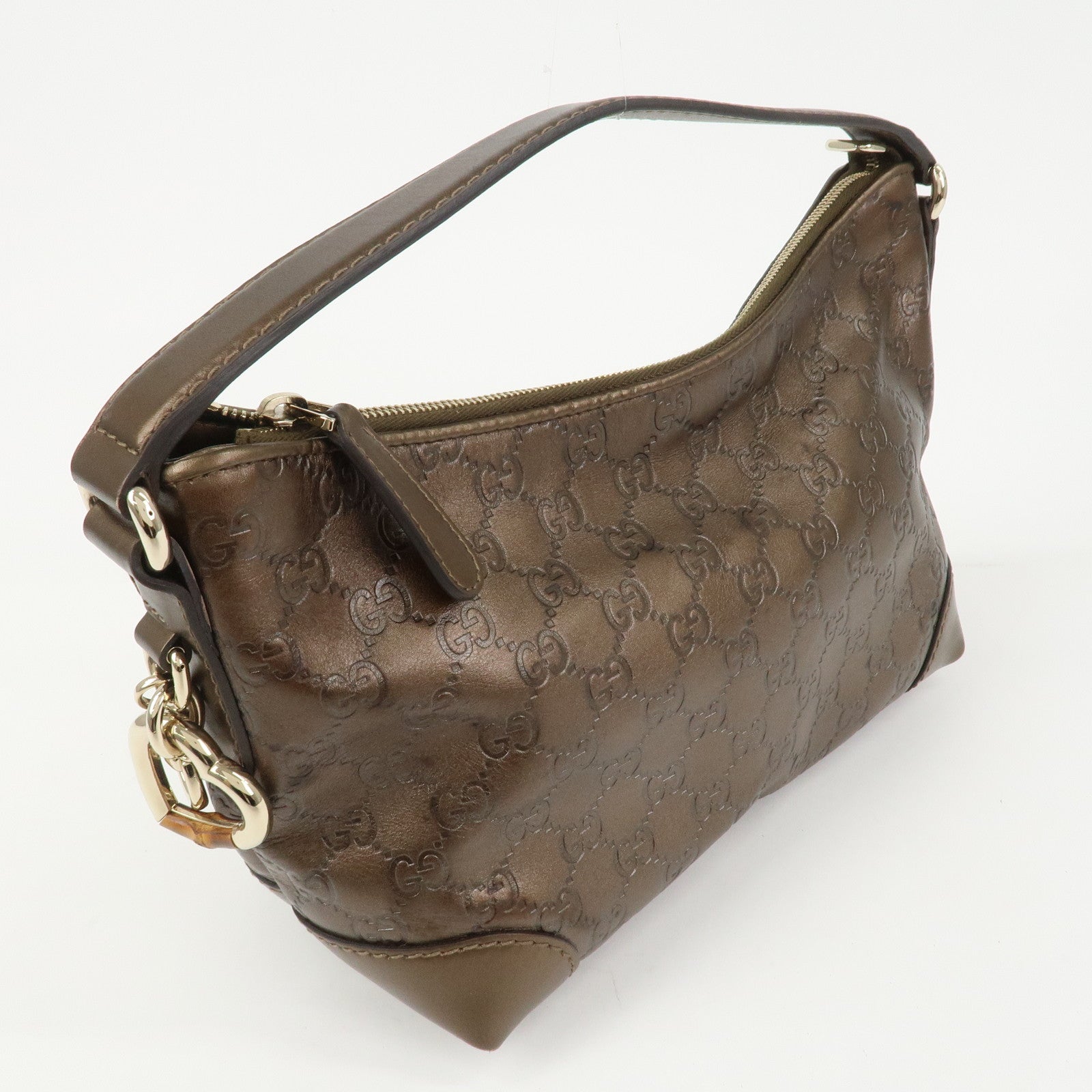 GUCCI Guccissima Bamboo Leather Shoulder Bag Hand Bag Bronze 269959