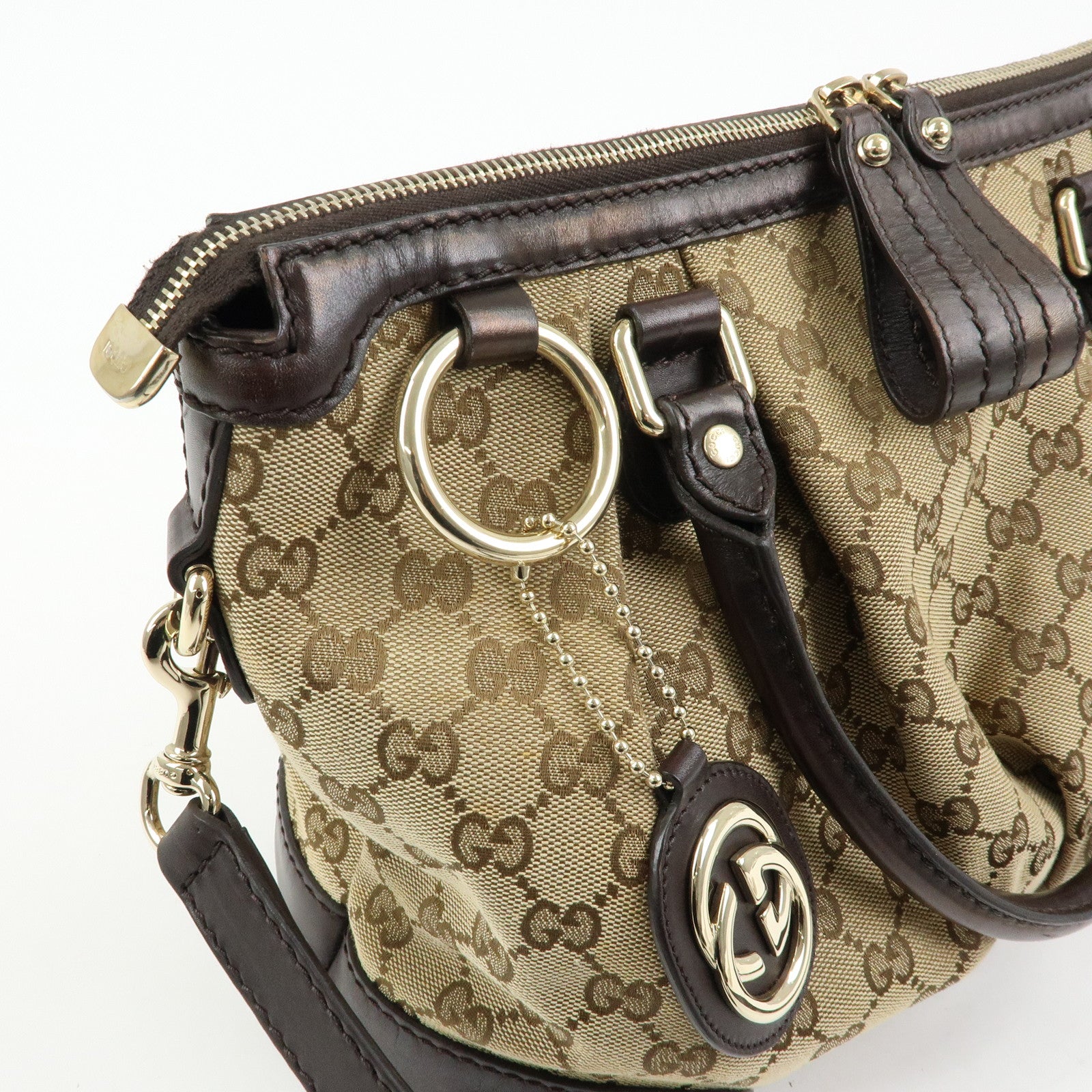 GUCCI Sukey Interlocking G GG Canvas Leather 2Way Bag Brown 247902