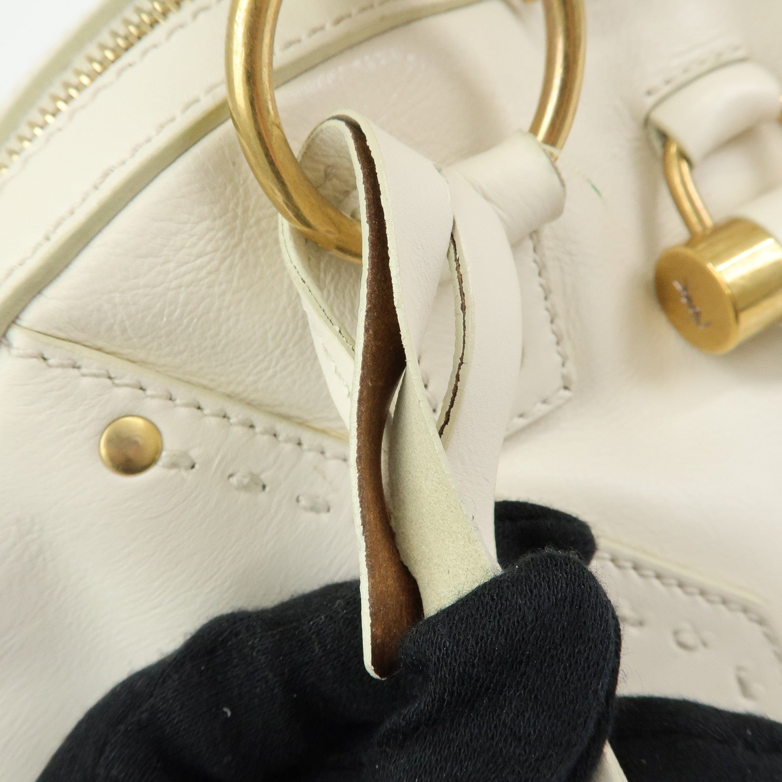 SAINT LAURENT PARIS Muse Y Line Leather Hand Bag Ivory 156465