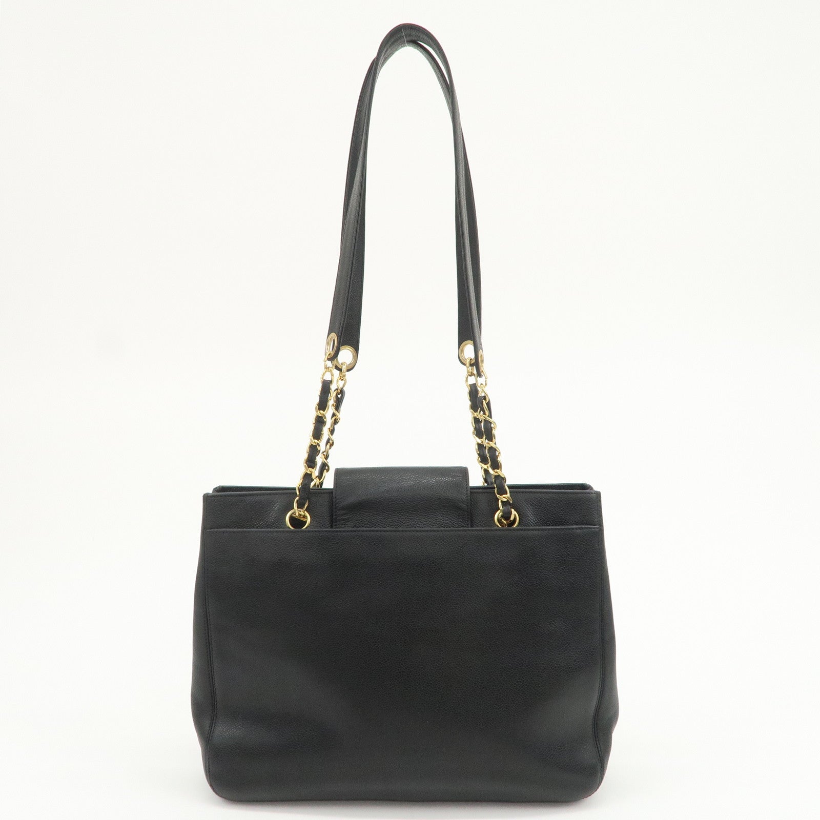 CHANEL COCO Mark Caviarskin Chain Tote Bag Shoulder Bag Black Gold