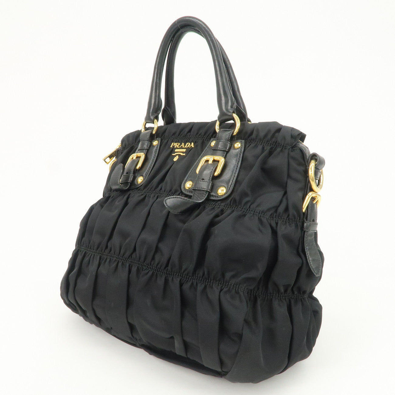 PRADA Nylon Leather 2Way Hand Bag Shoulder Bag Black BN1336
