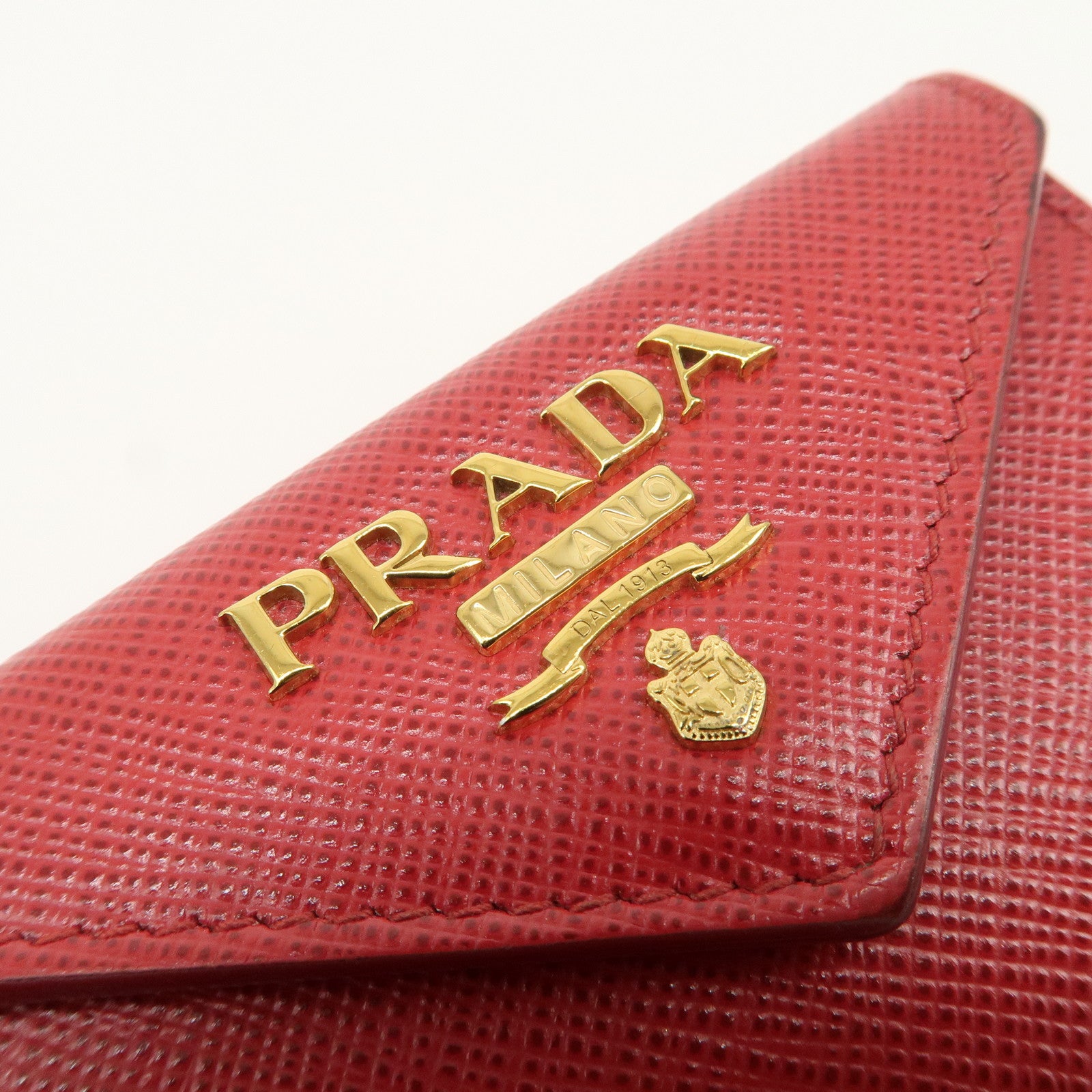 PRADA Saffiano Leather Tri-fold Compact Wallet Red 1MH021
