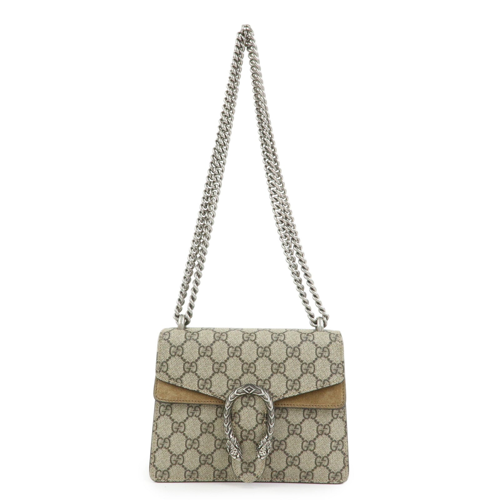 GUCCI Dionysus GG Supreme Suede Shoulder Bag Beige Brown 421970