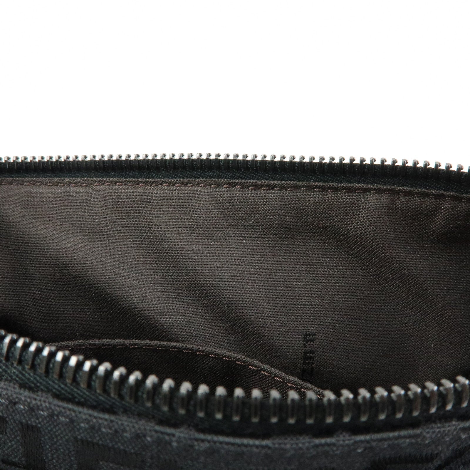 FENDI Zucchino Canvas Leather Shoulder Bag Hand Bag Black 8BR444