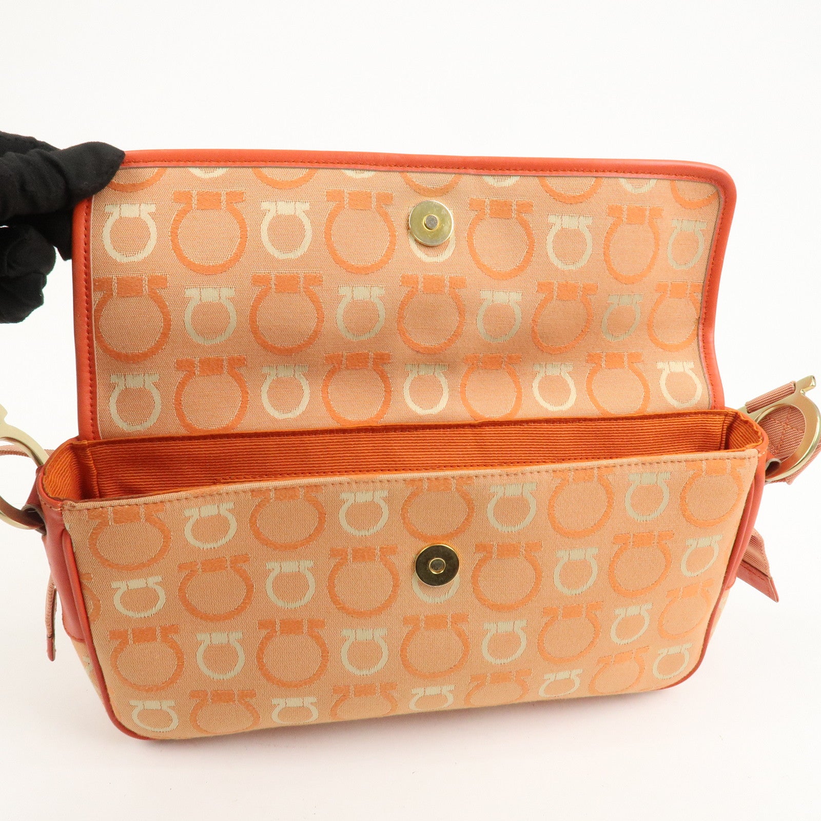 Ferragamo Gancini Canvas Leather Shoulder Bag Orange