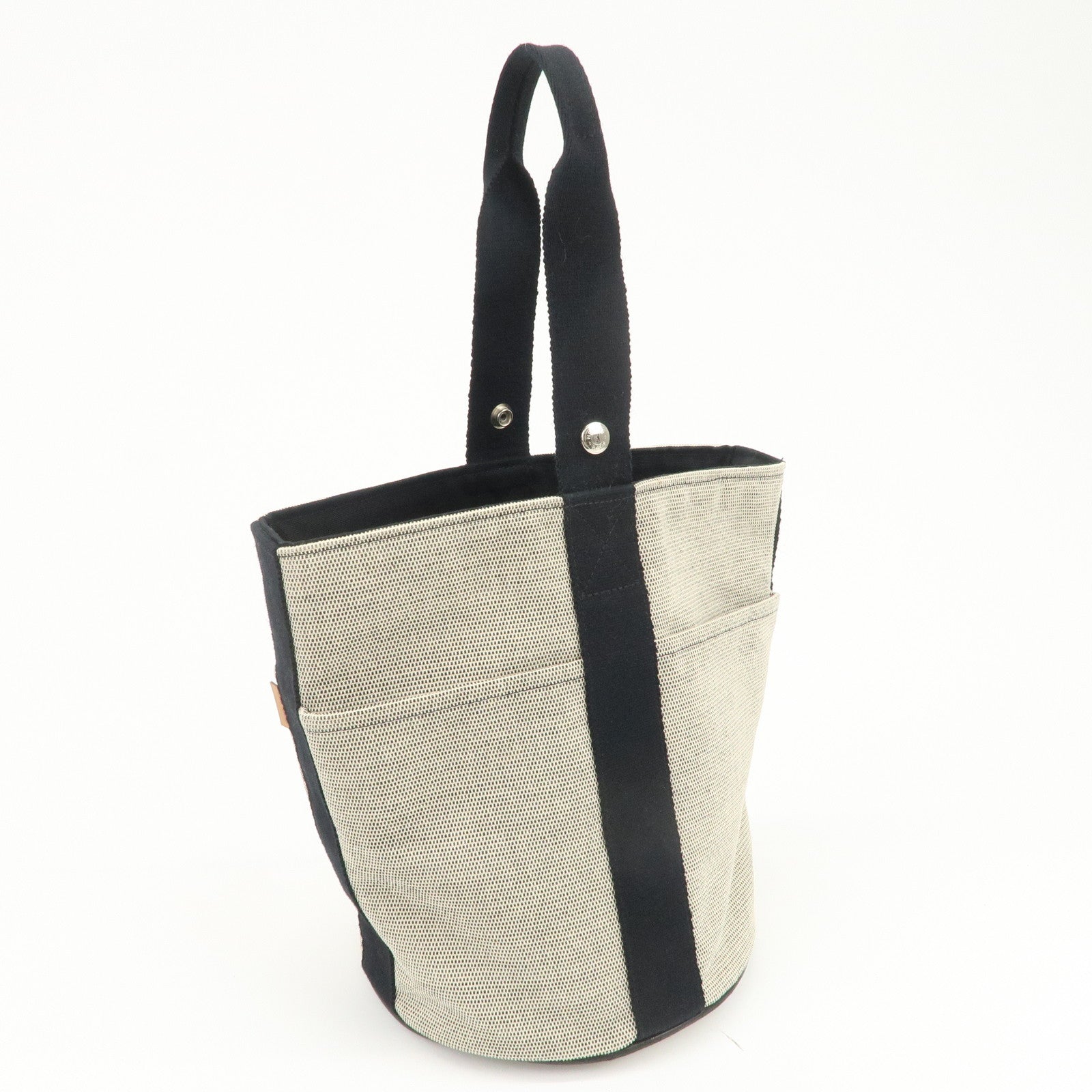 HERMES Saxo MM Toile H Hand Bag Bucket Bag Ivory Black