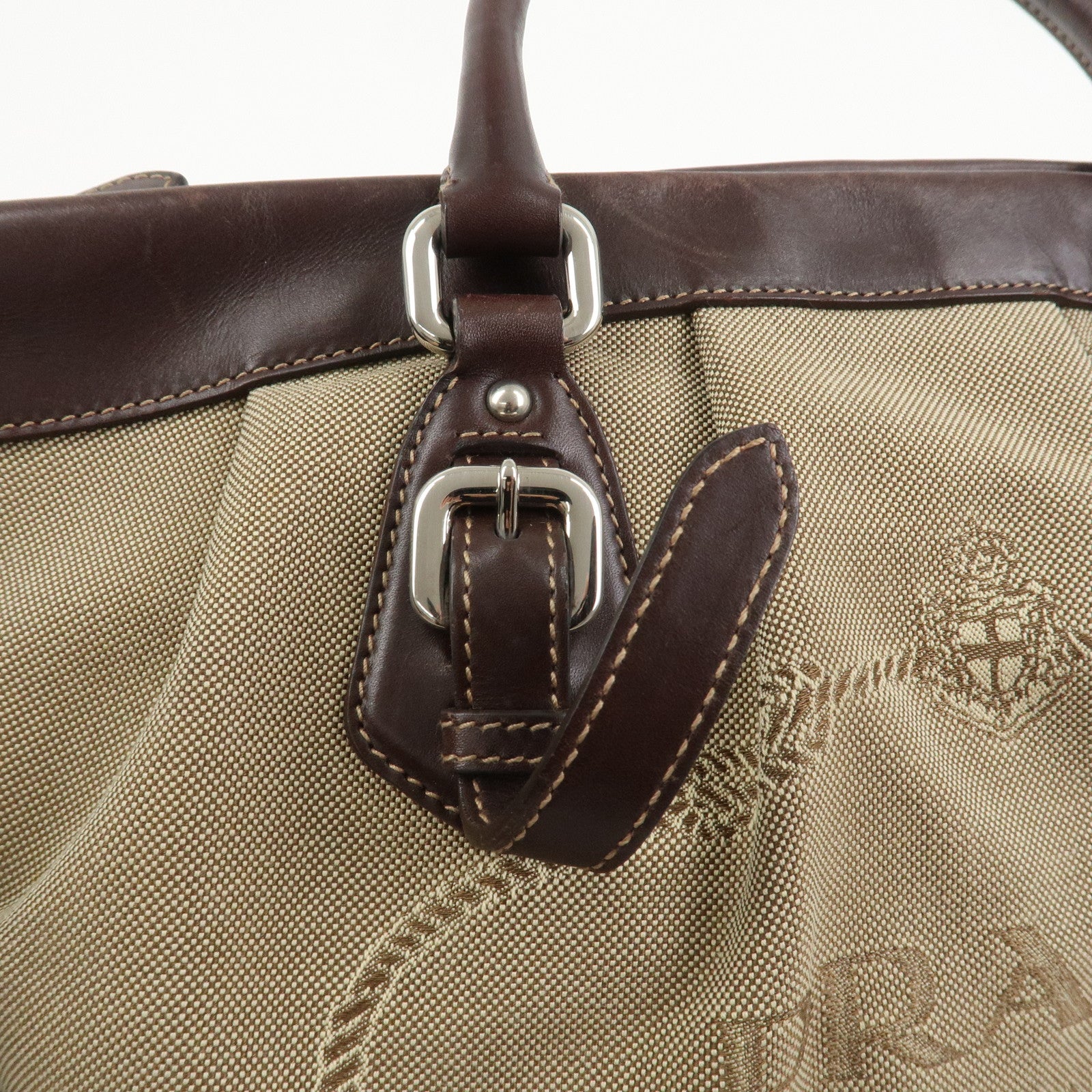 PRADA Logo Canvas Leather 2Way Bag Shoulder Bag Hand Bag Brown