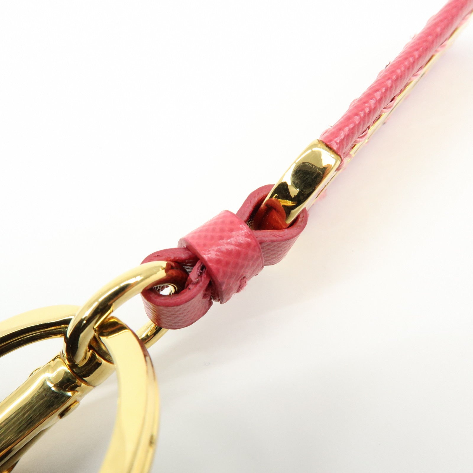 PRADA Logo Leather Metal Bag Charm Key Charm Pink Gold