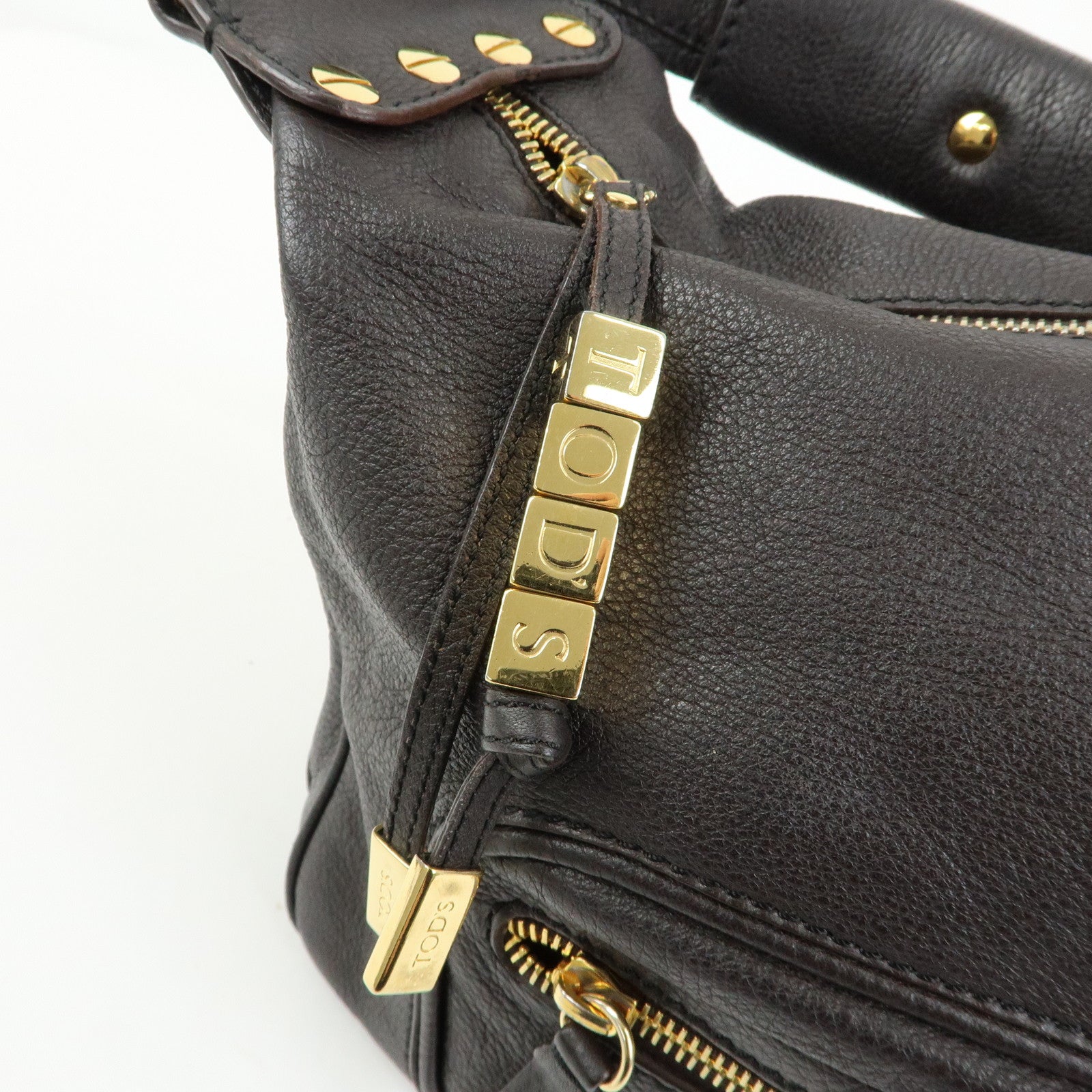 TOD'S  Leather Shoulder Bag Hand Bag Dark Brown
