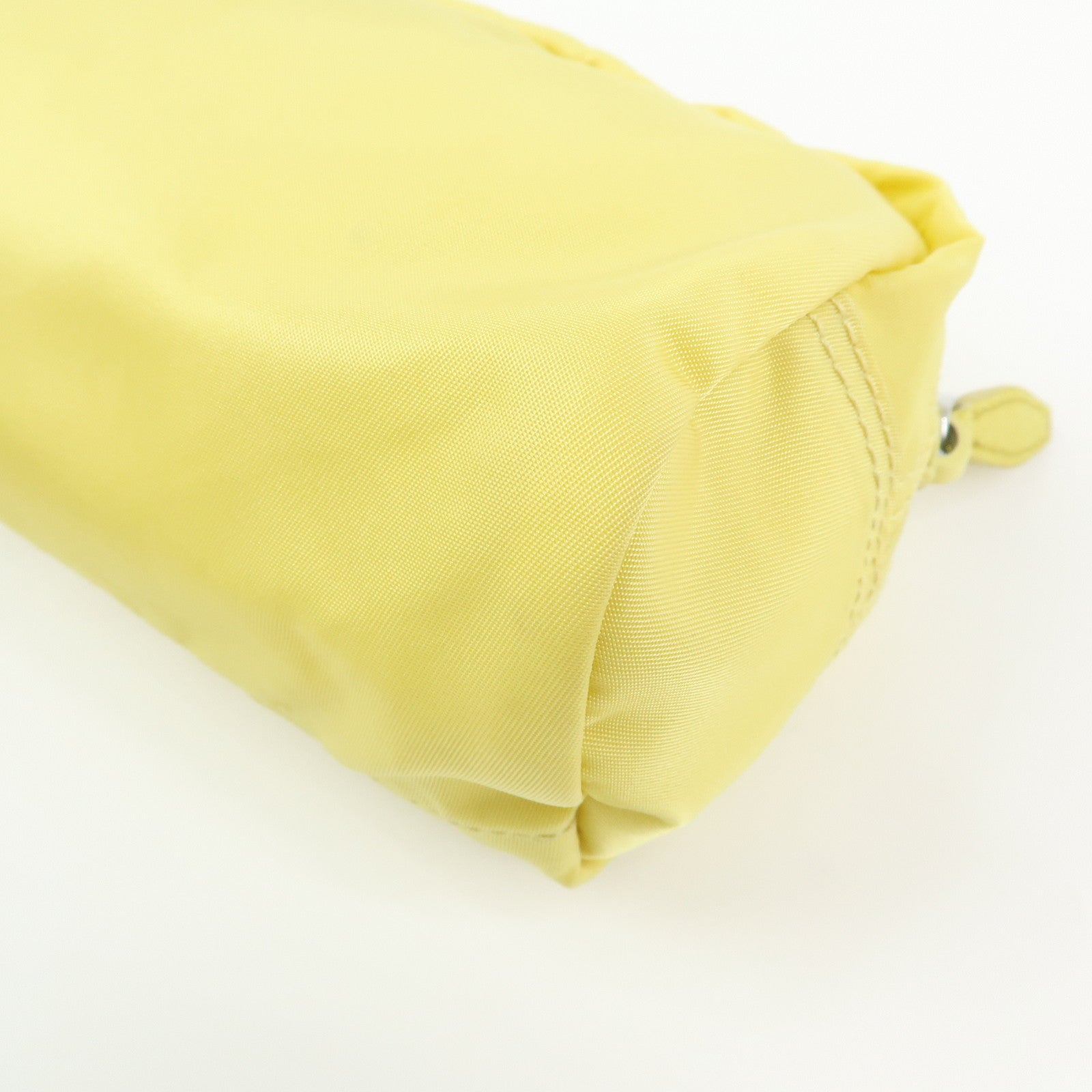 PRADA Triangle Logo Nylon Saffiano Leather Cosmetic Pouch Yellow
