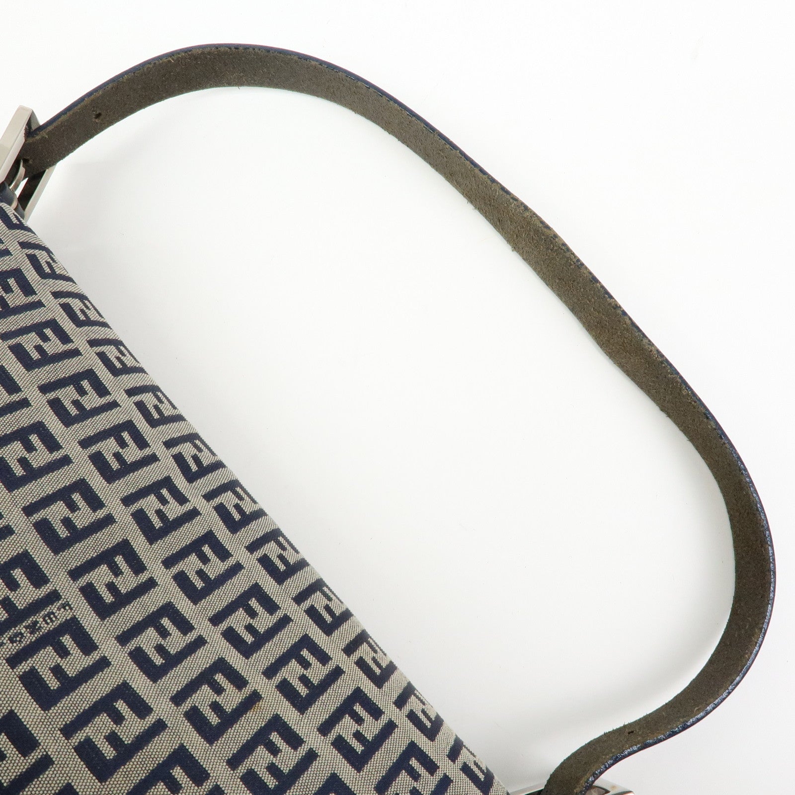 FENDI Mamma Baguette Zucchino Canvas Shoulder Bag Navy 26325