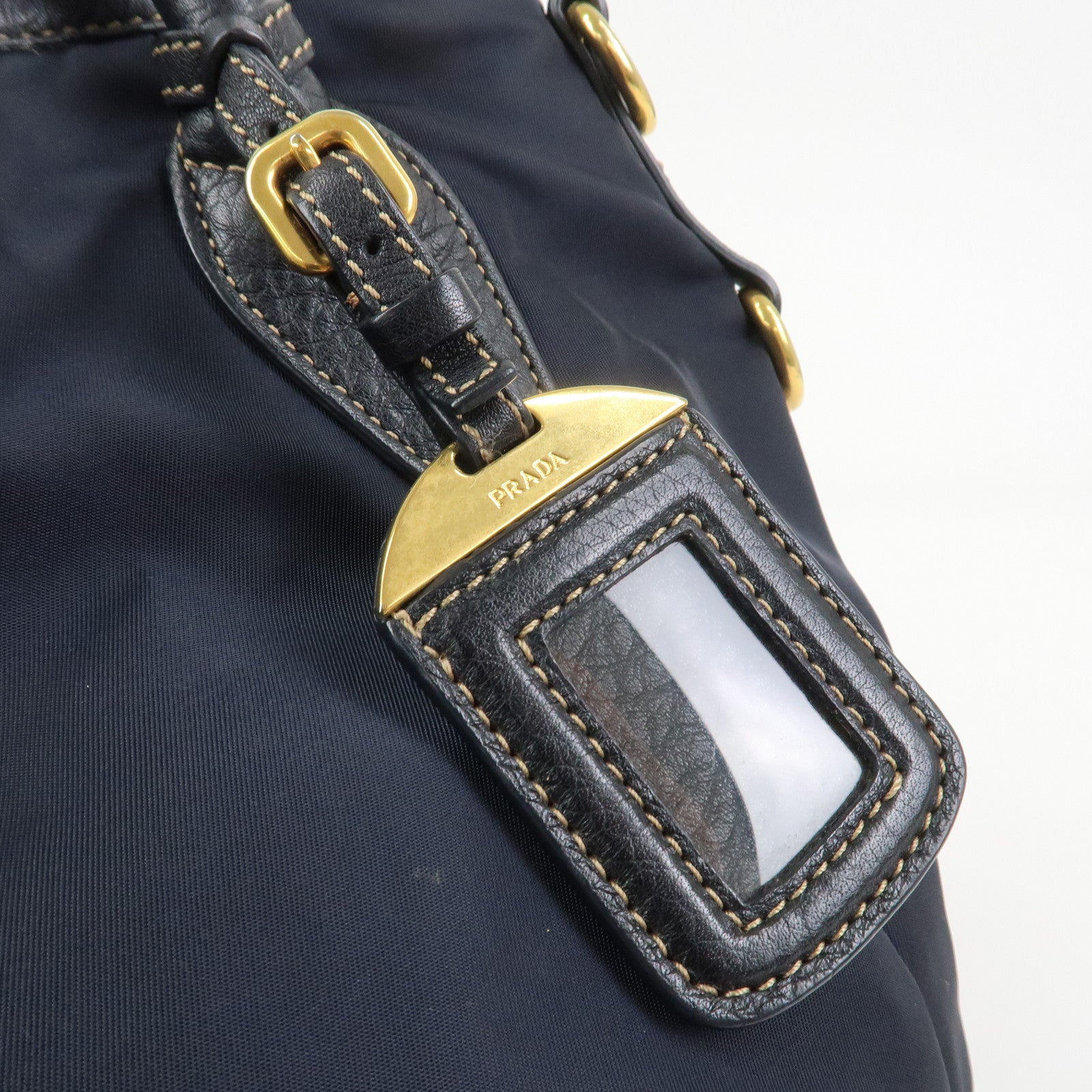 PRADA Logo Nylon Leather 2Way Bag Shoulder Bag Hand Bag Navy BR4420
