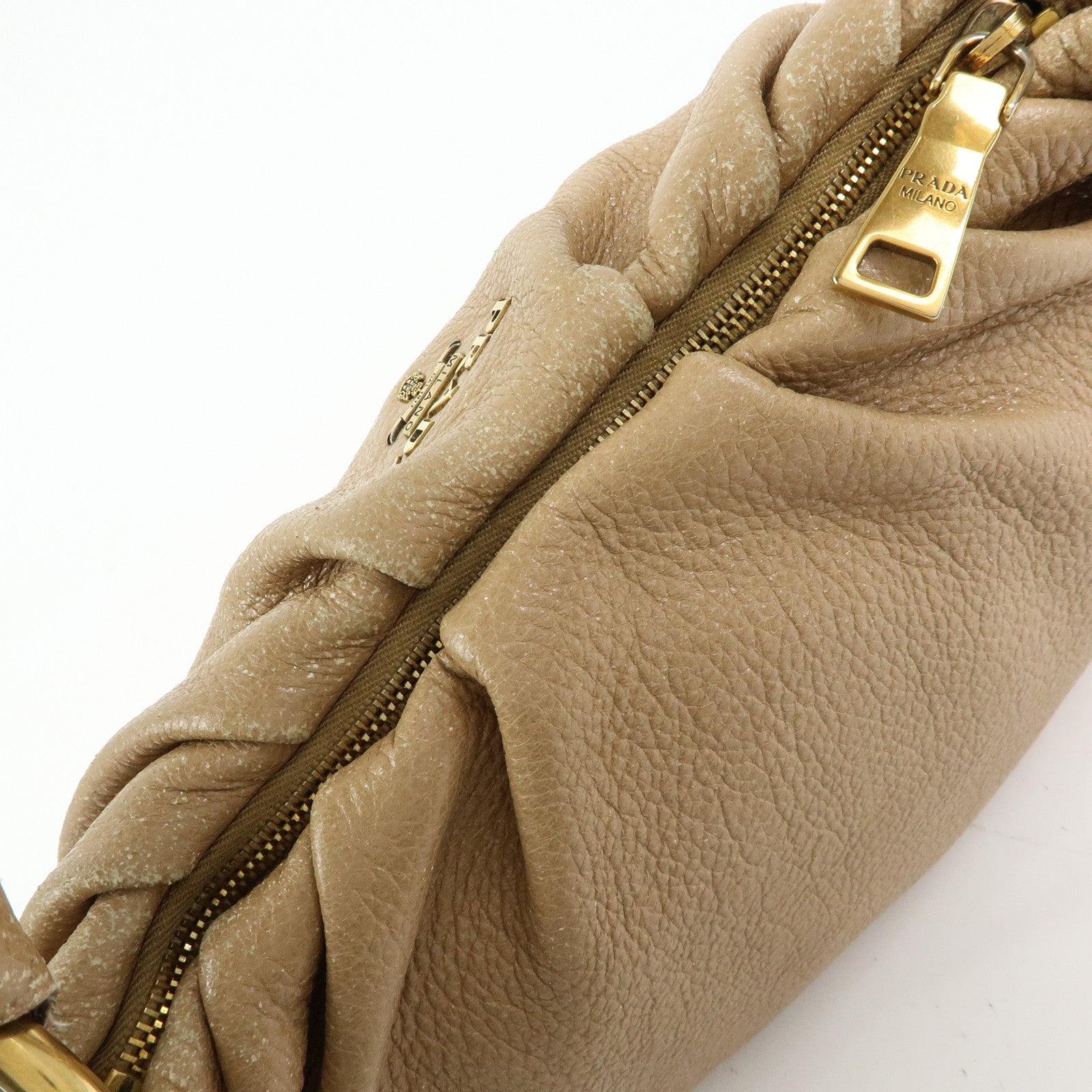 PRADA Logo Leather Chain One Shoulder Bag Light Brown BR4243