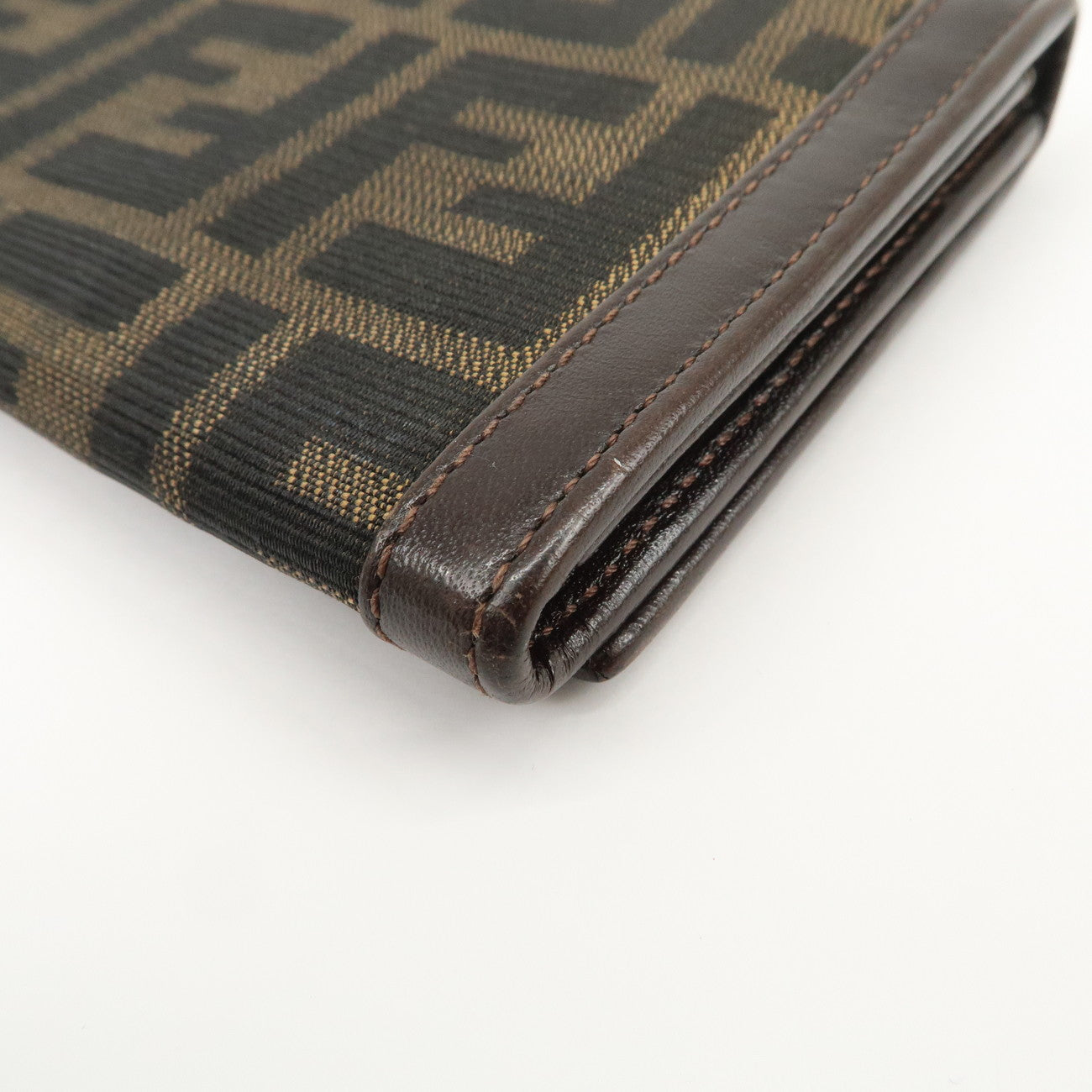 FENDI Zucca Canvas Leather Bi-Fold Long Wallet Brown 30851