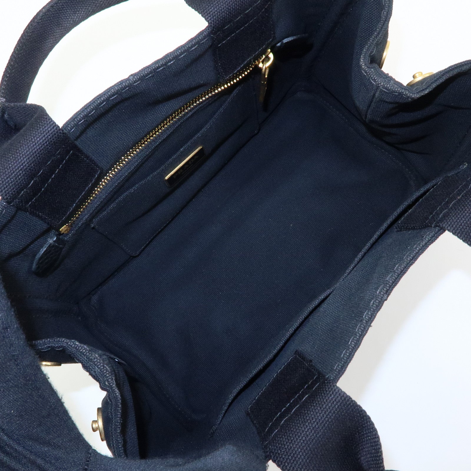 PRADA Canapa Triangle Logo Canvas Tote Bag Hand Bag Black