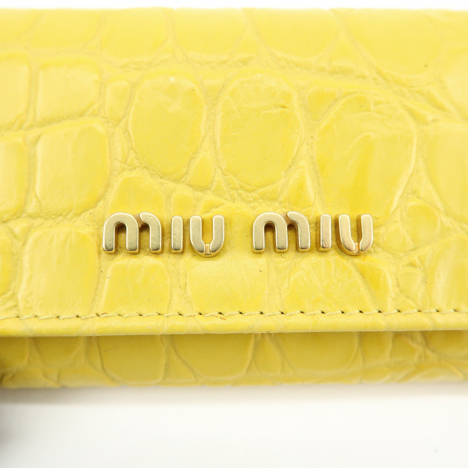 MIU MIU Embossed Leather Key Case Key Holder Yellow 5M0222