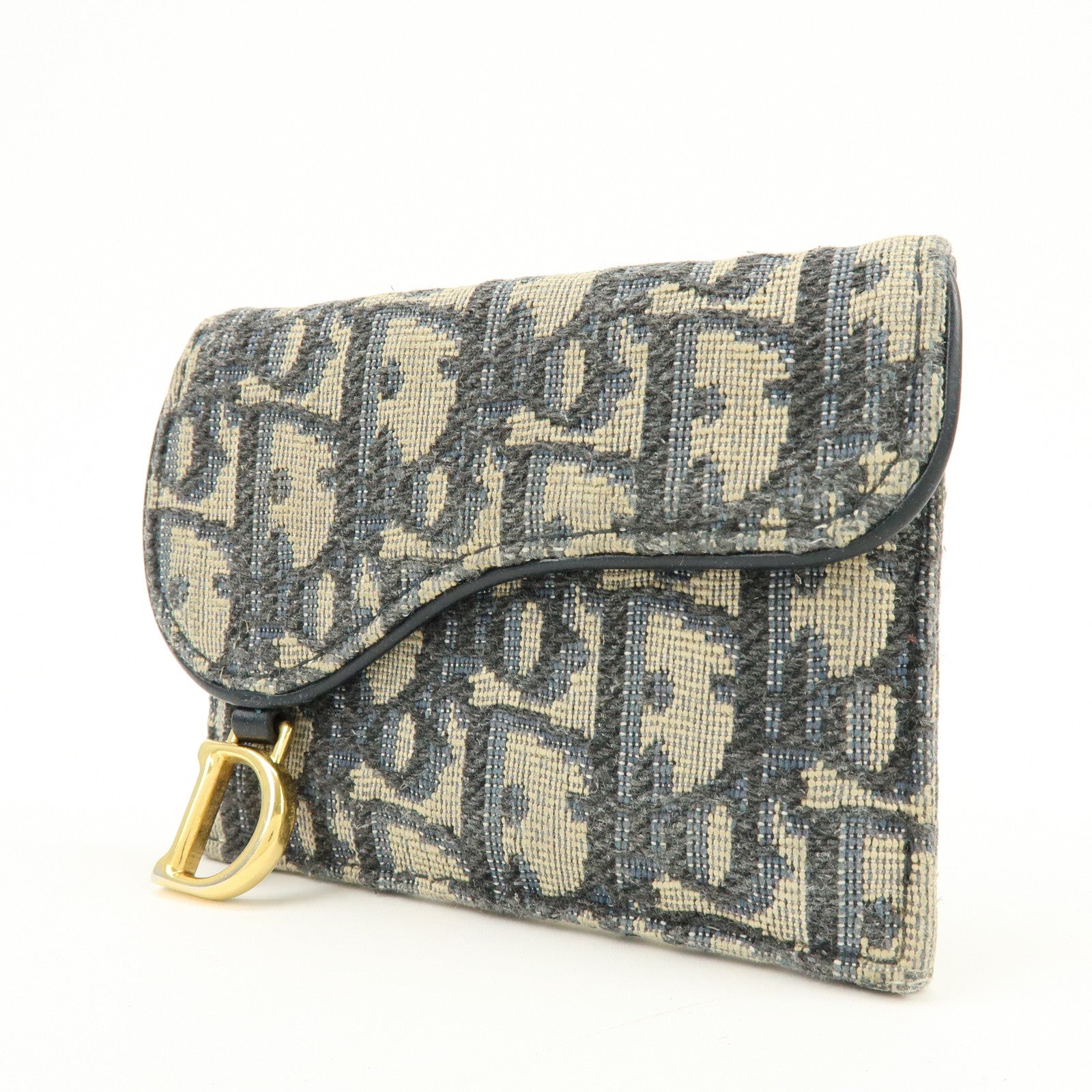 Christian Dior Trotter Saddle Jaquard Canvas Card Case Navy