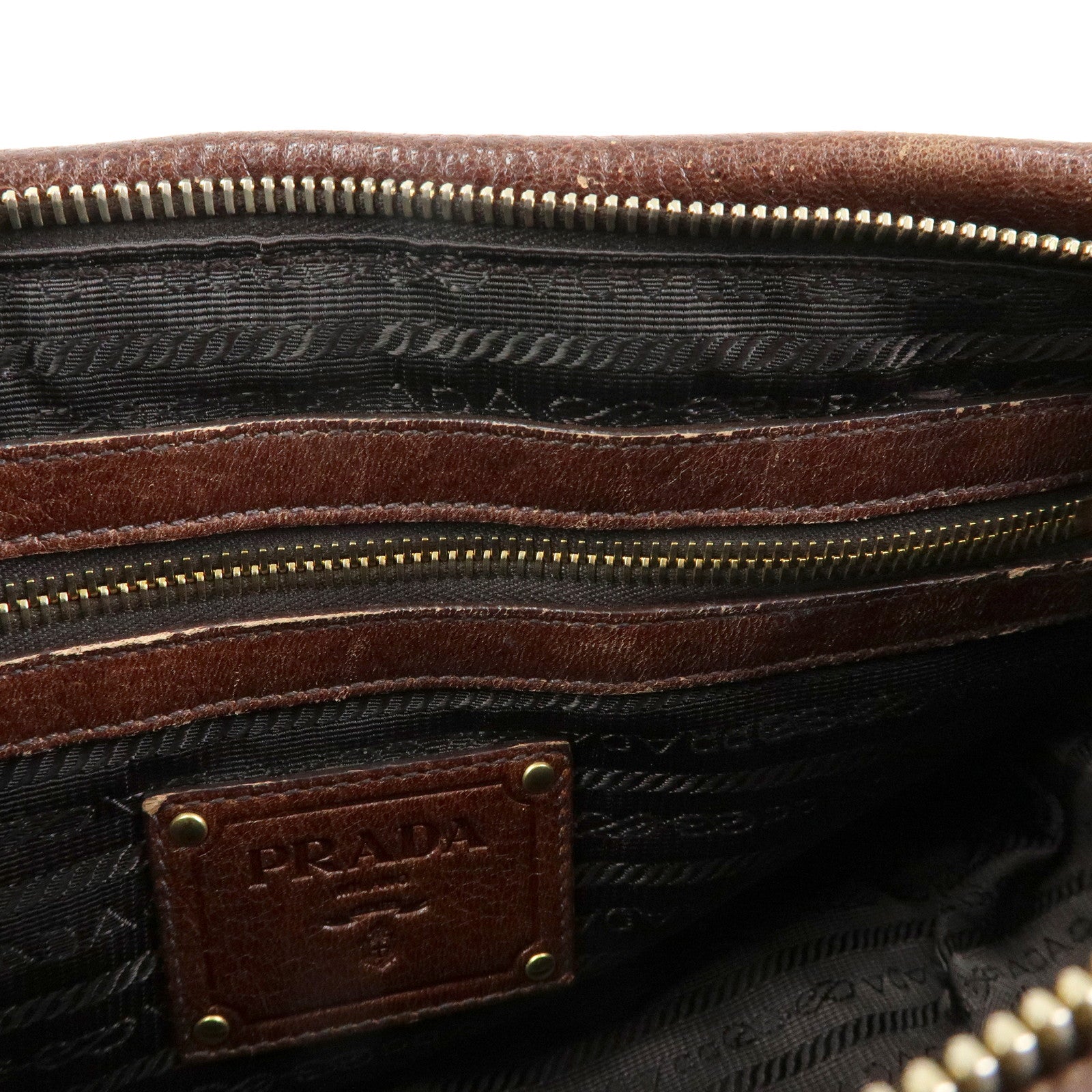 PRADA Logo Jacquard Leather 2Way Bag Hand Bag Shoulder Bag Brown