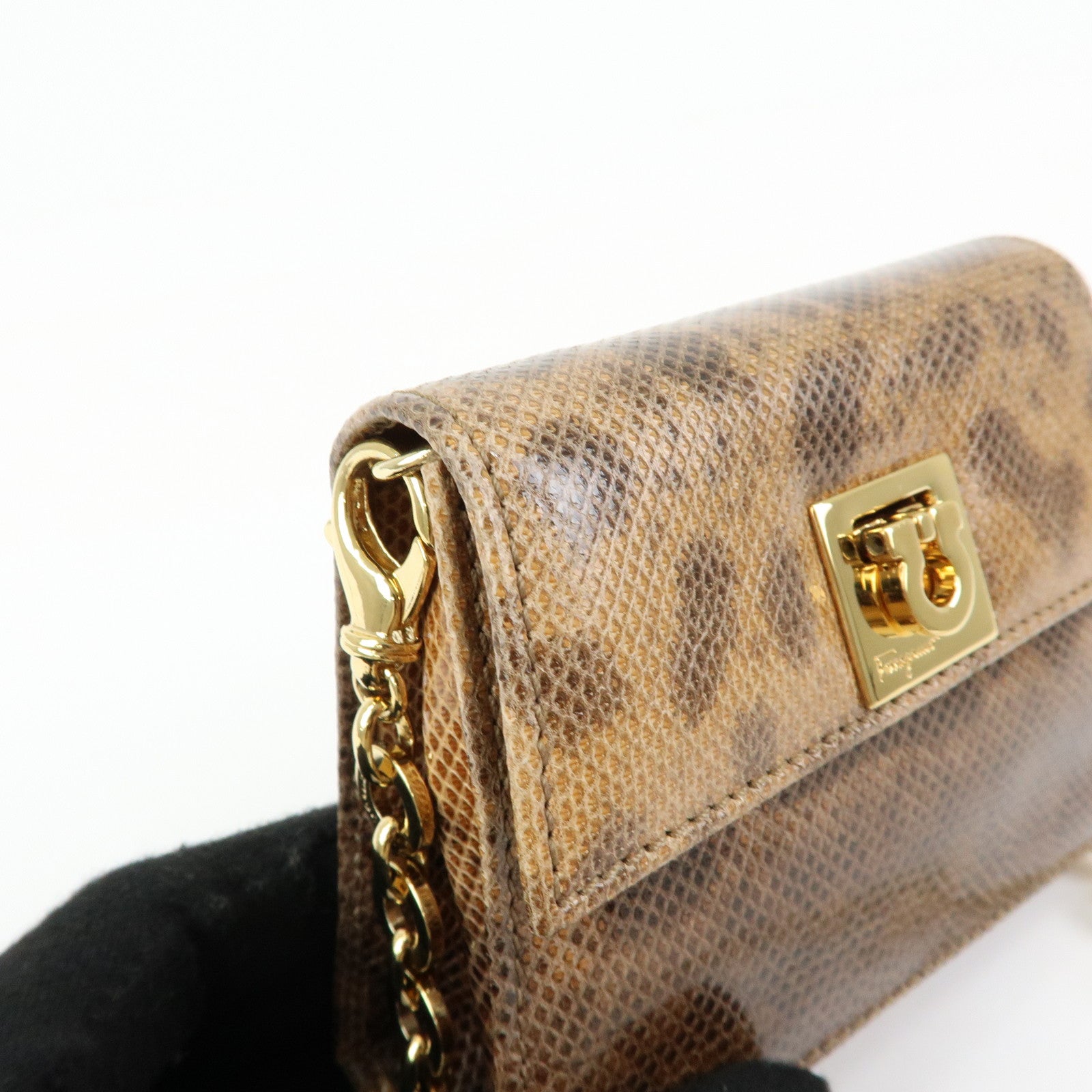 Ferragamo Gancini Embossed Leather 2Way Mini Shoulder Bag Brown