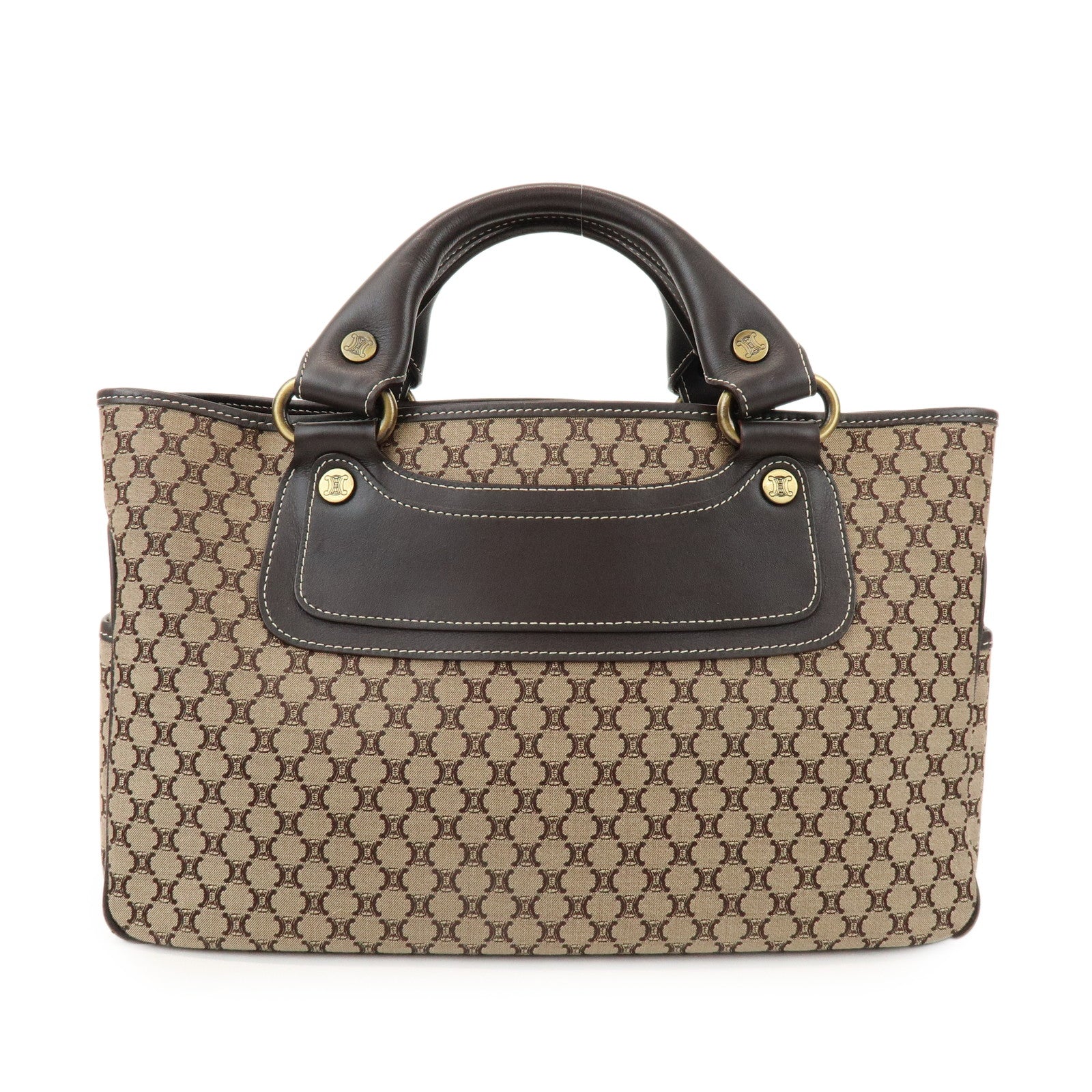 CELINE Macadam Boogie Bag Canvas Leather Hand Bag Tote Bag Beige