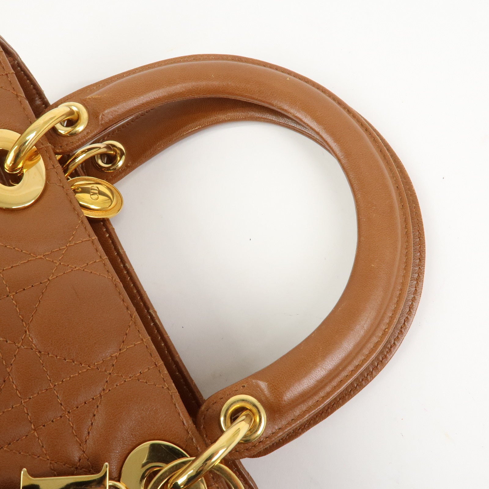 Christian Dior Canage Lady Dior Lamb Skin Hand Bag Tote Bag Brown