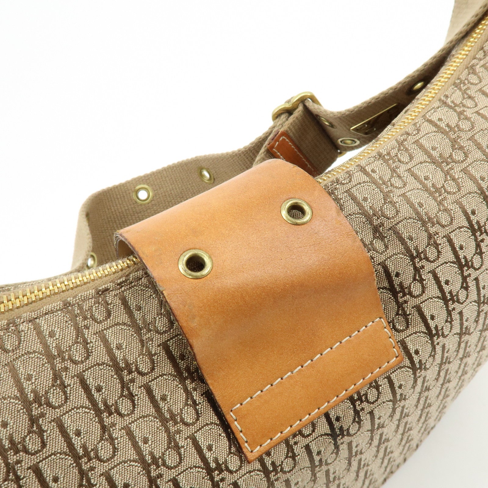 Christian Dior Trotter Canvas Leather Shoulder Crossbody Bag Beige