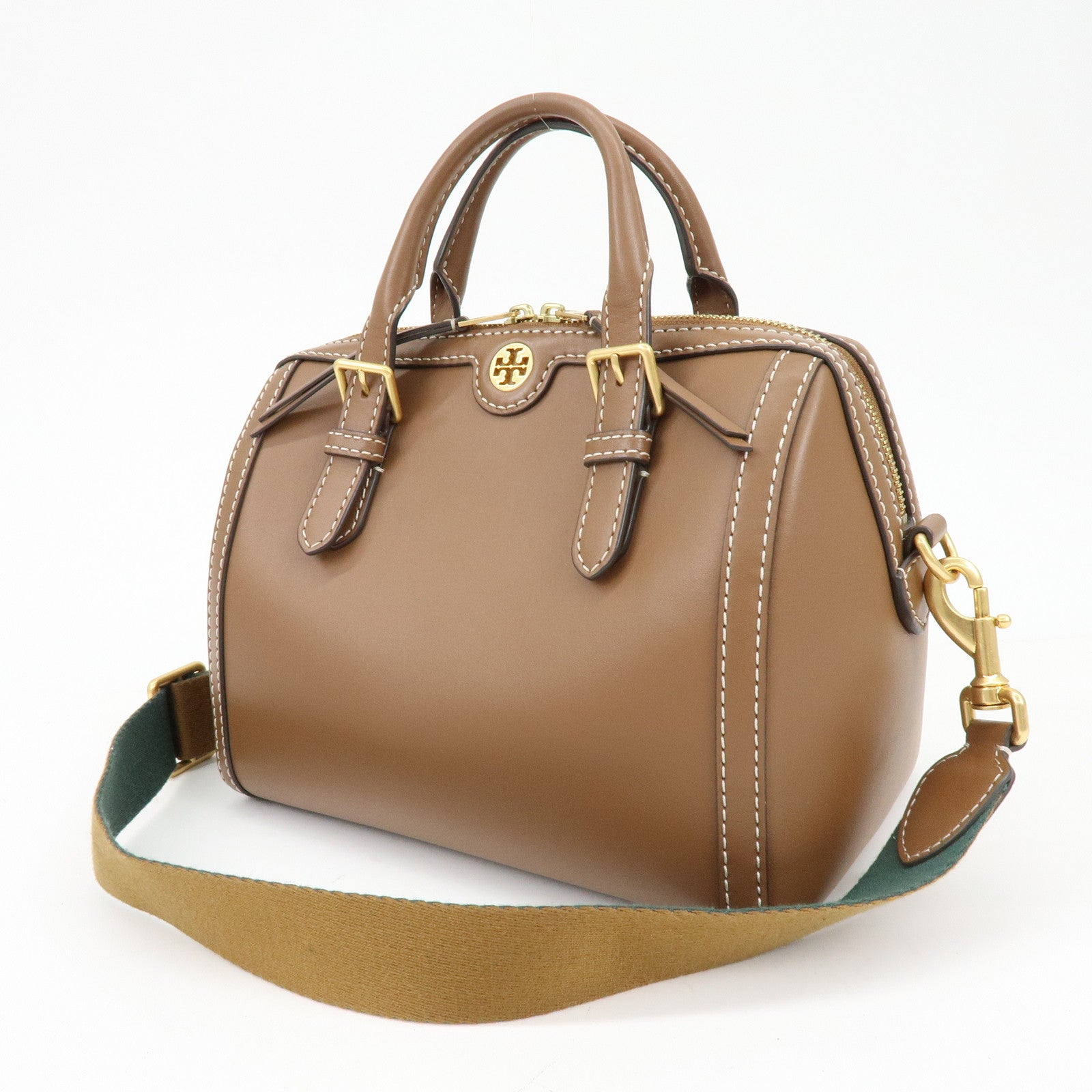 TORY BURCH T Monogram Leather 2Way Bag Barrel Shoulder Bag Brown