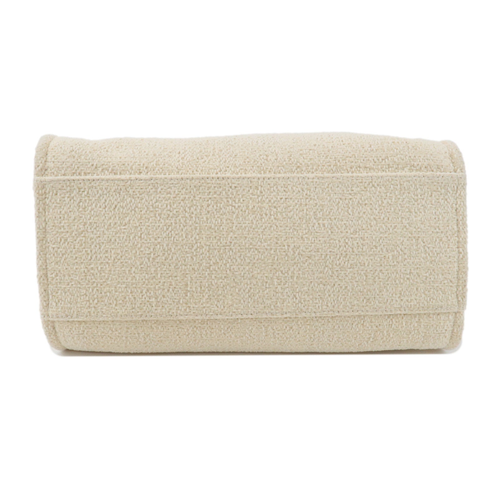 CHANEL Deauville 2Way Leather Tweed Tote Shoulder Bag Ivory Used