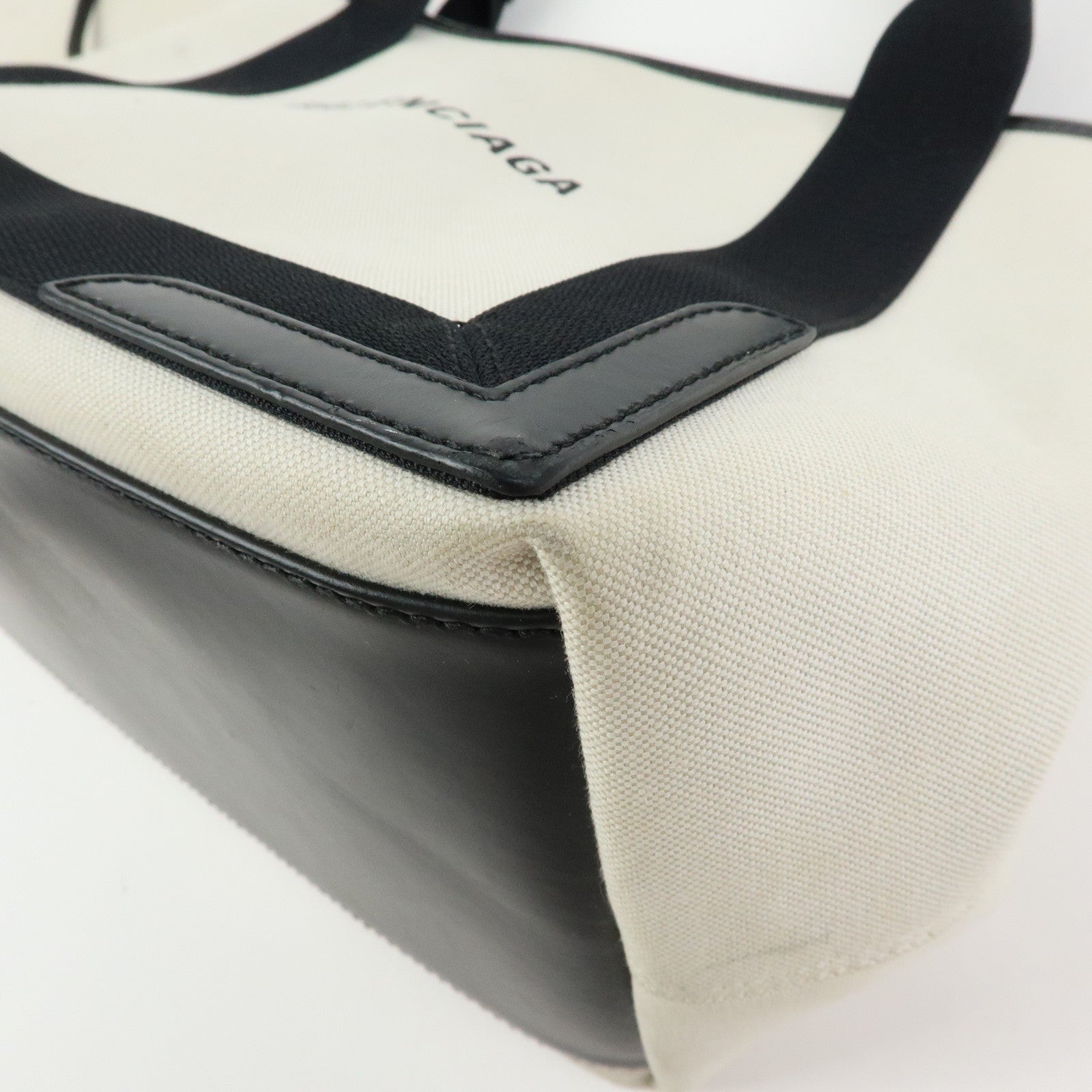 BALENCIAGA Navy Cabas Small Canvas Leather Tote Bag Ivory 339933