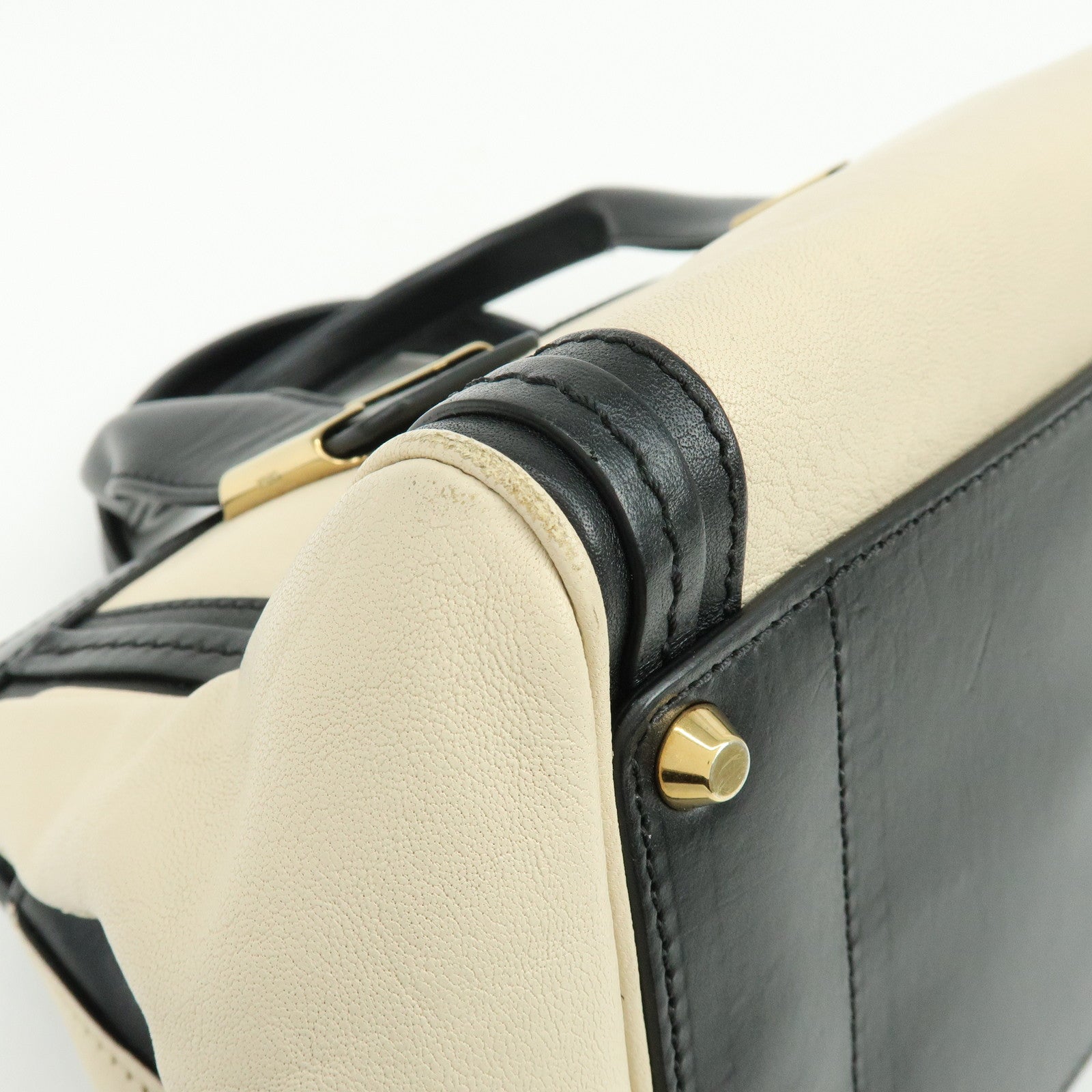 Chloe Alice Leather 2Way Bag Hand Bag Shoulder Bag Ivory Black
