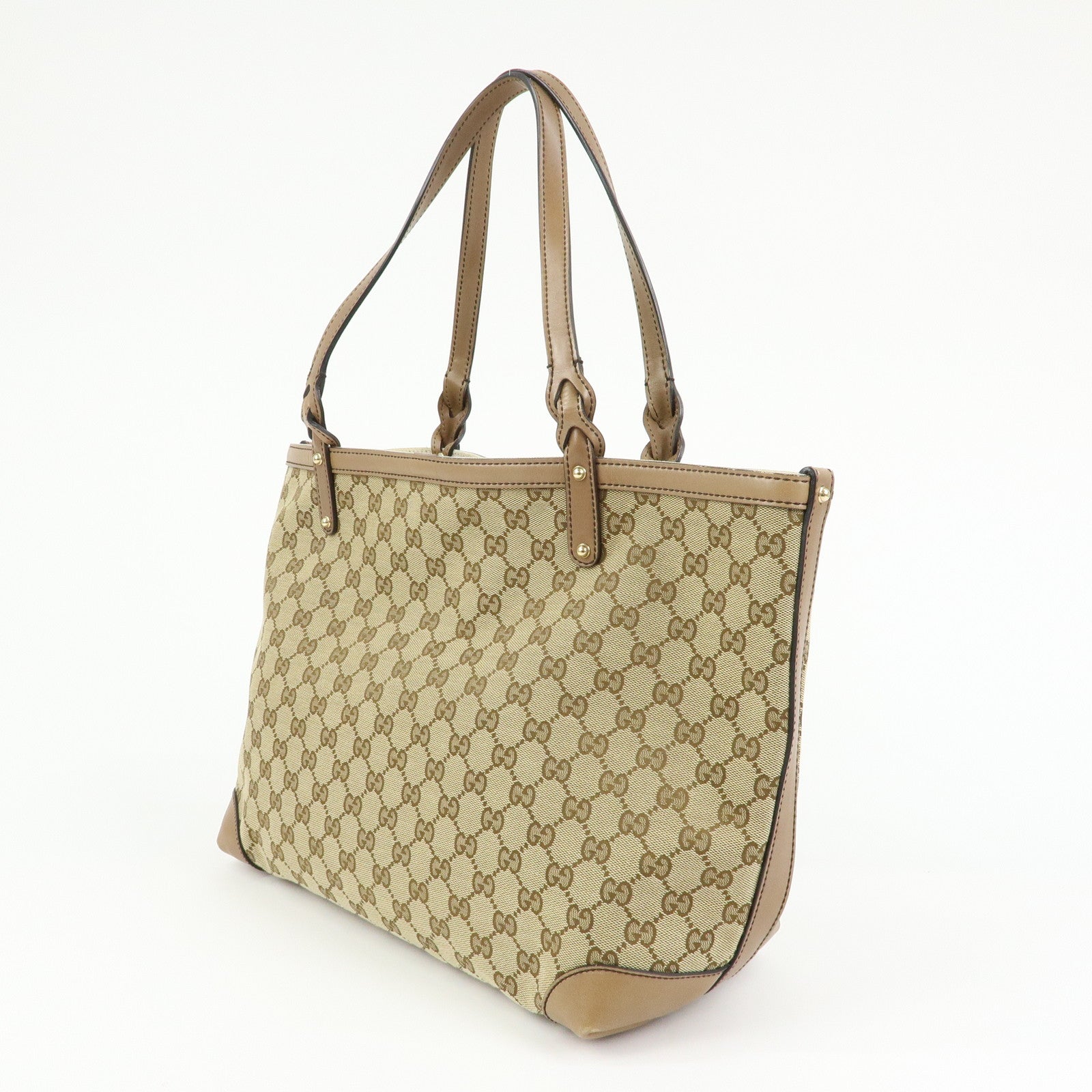 GUCCI GG Canvas Leather Tote Bag Shoulder Bag Beige 247209