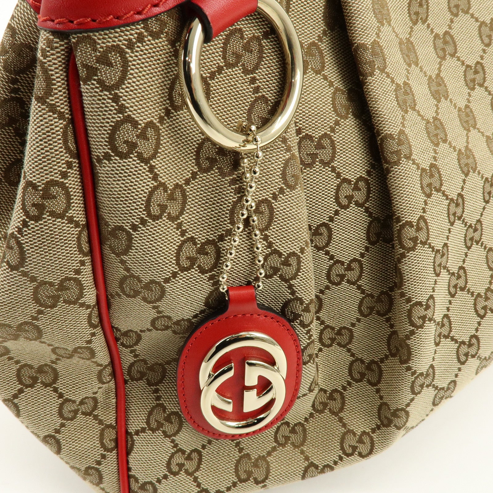 GUCCI Sukey Interlocking G GG Canvas Leather Tote Bag Beige Red