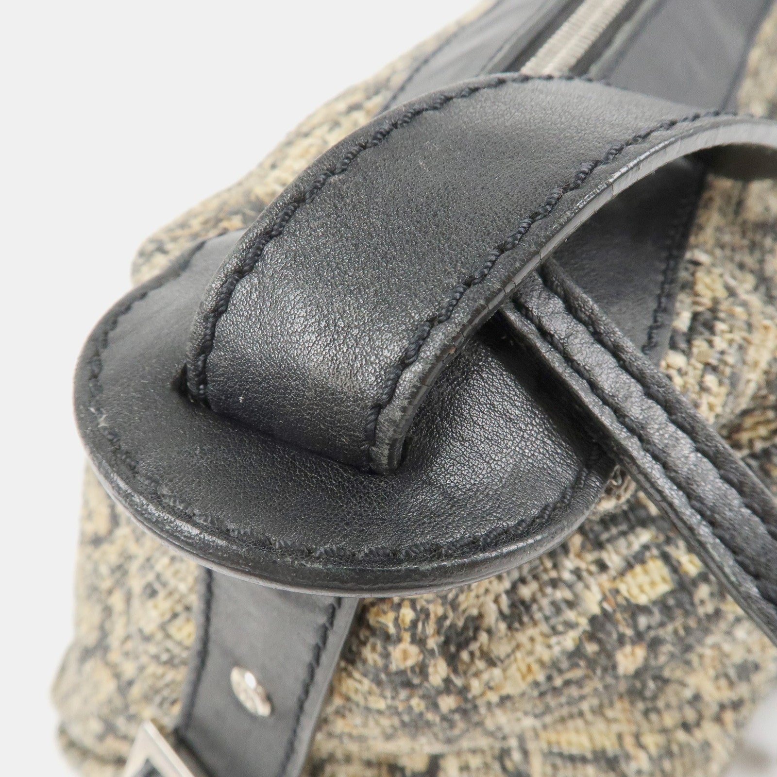 CHANEL COCO Mark Lamb Skin Tweed Shoulder Bag Hand Bag Black Silver HDW Used