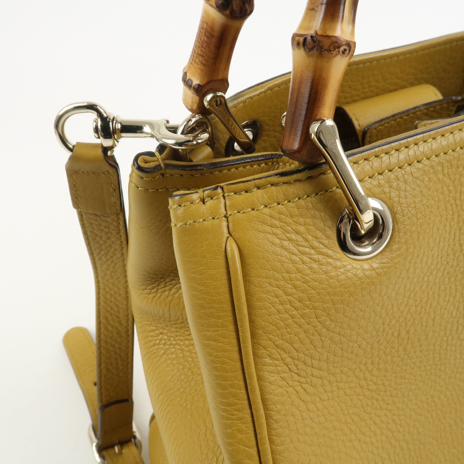GUCCI Bamboo Leather 2Way Bag Tote Shoulder Bag Mustard 336032