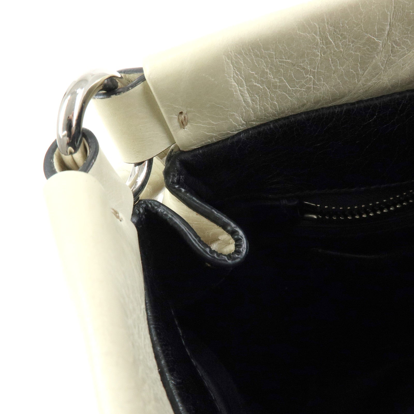 MIU MIU Logo Side Ribbon Leather 2Way Hand Bag Shoulder Bag Ivory
