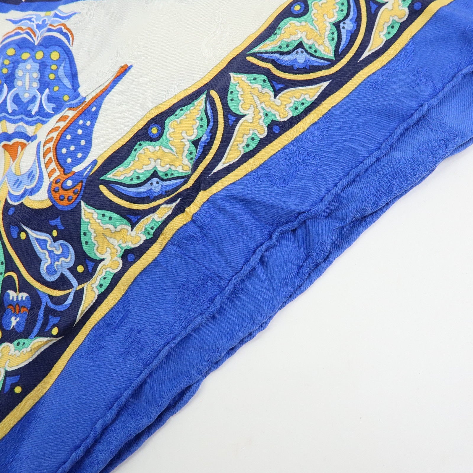 HERMES Carre 90 Silk 100% CIELS BYZANTINS Scarf Blue Gold