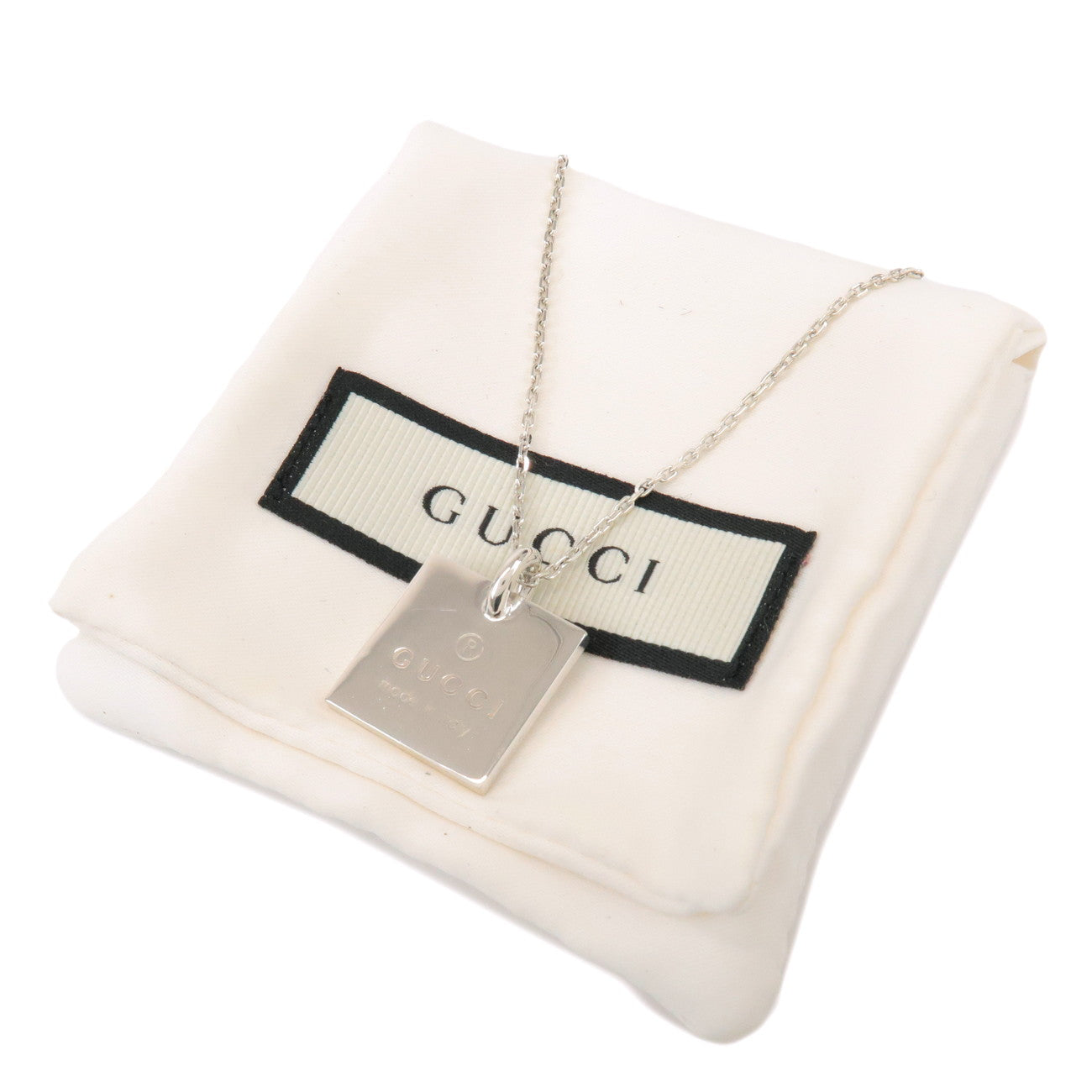 GUCCI Logo Plate Necklace SV925 Silver
